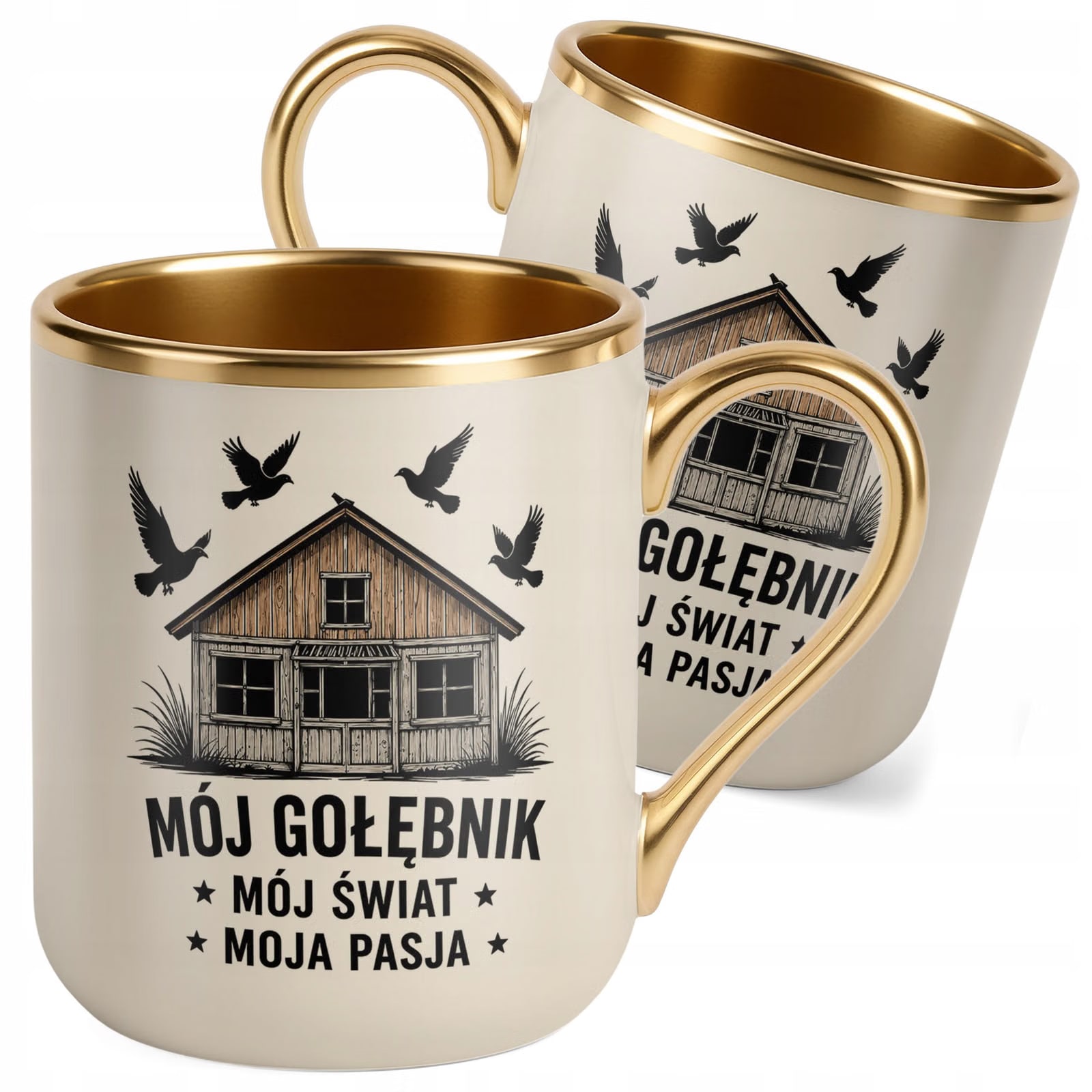 Kubek z nadrukiem Premium Złoty Ecru Dla Gołębiarza Hodowcy Gołębi Prezent