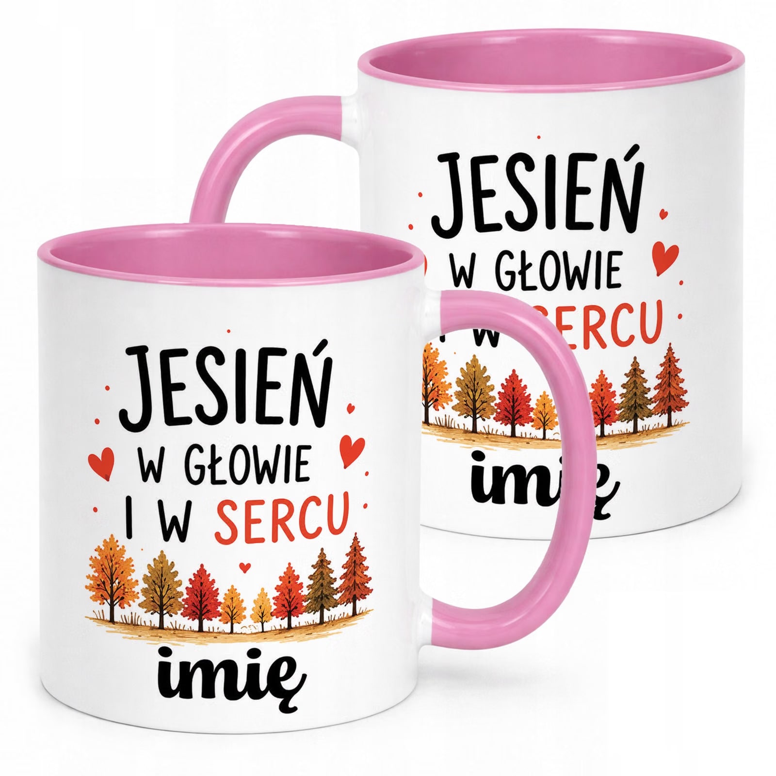 Różowy Kubek personalizowany z nadrukiem Jesienny Jesień Prezent Upominek