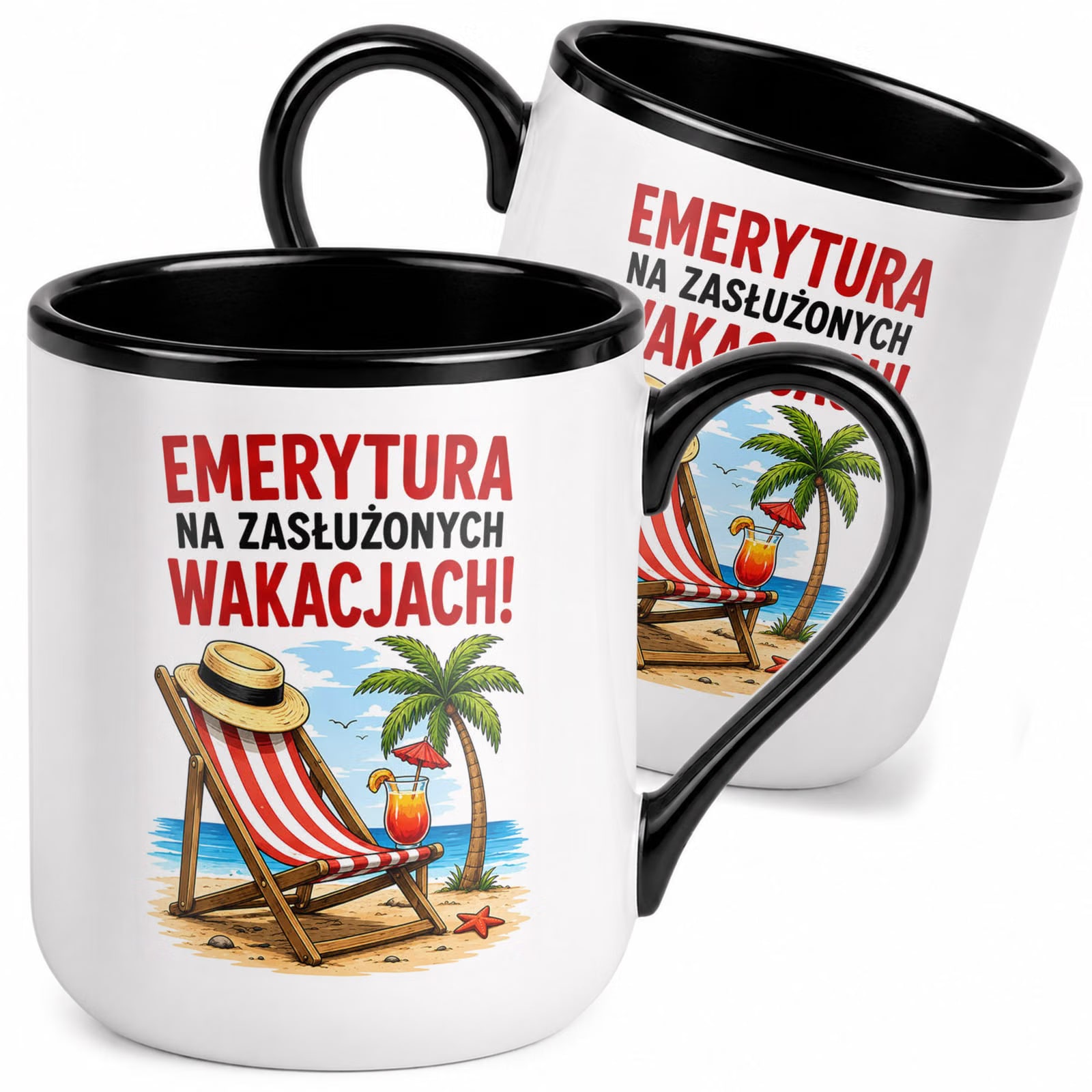Kubek z nadrukiem Premium Czarny Emerytura Dla Emeryta Upominek Prezent