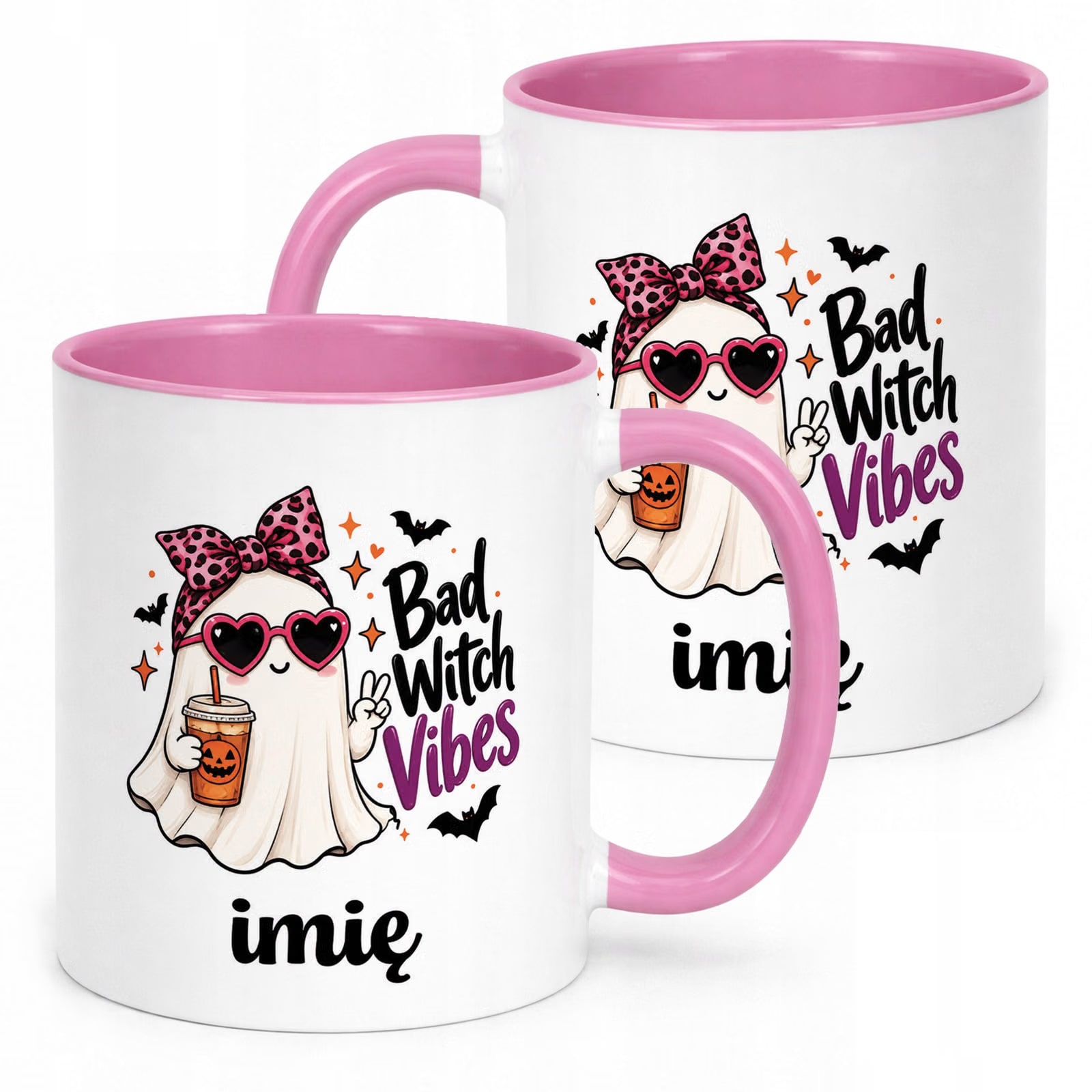 Kubek Różowy Personalizowany z Nadrukiem Halloween Jesień Prezent Upominek