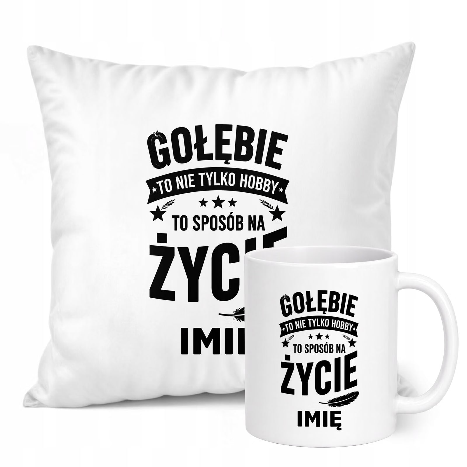 Zestaw Personalizowany Kubek Biały Poduszka Z Nadrukiem Dla Gołębiarza
