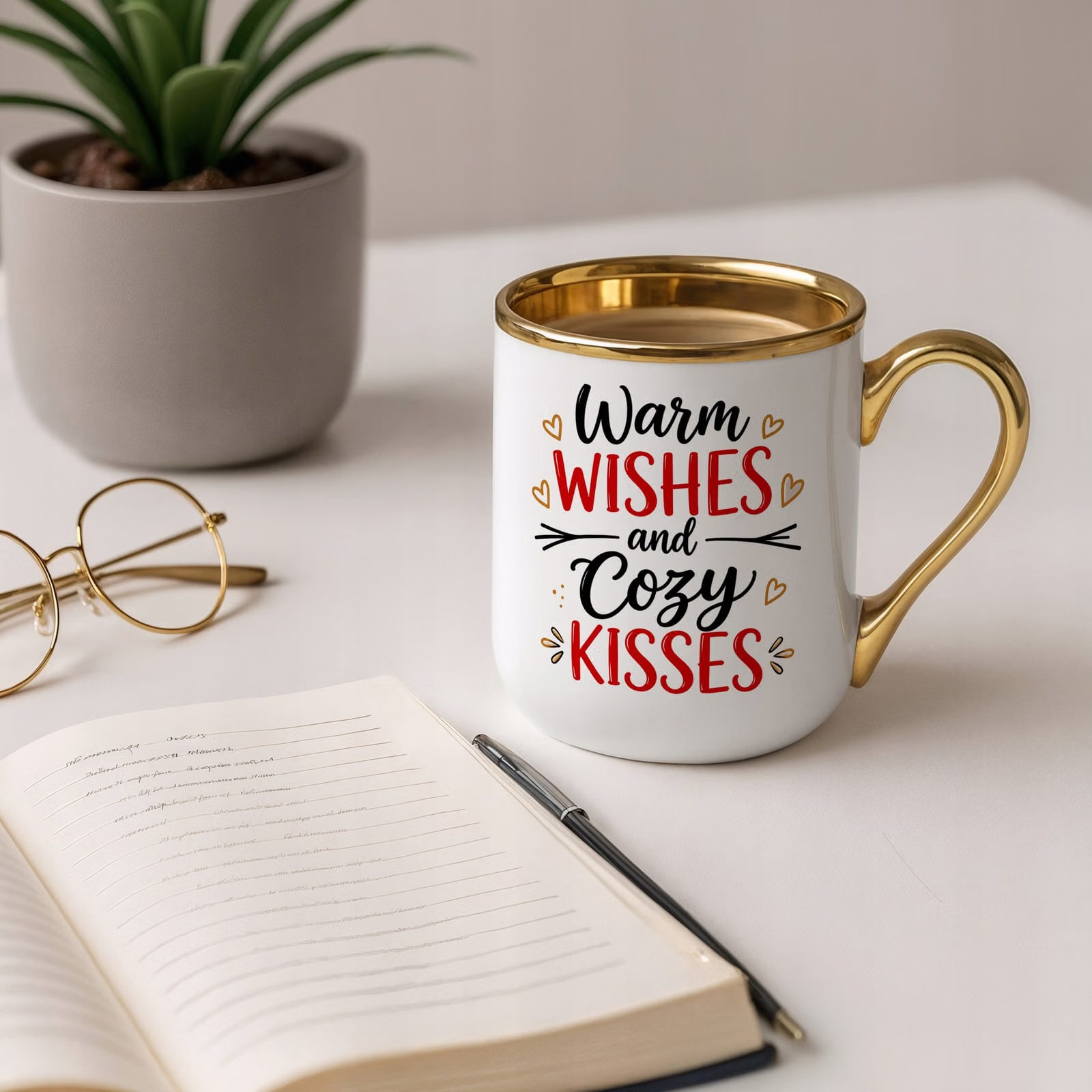 Kubek Premium Złoty Boże Narodzenie Święta Warm Wishes Prezent