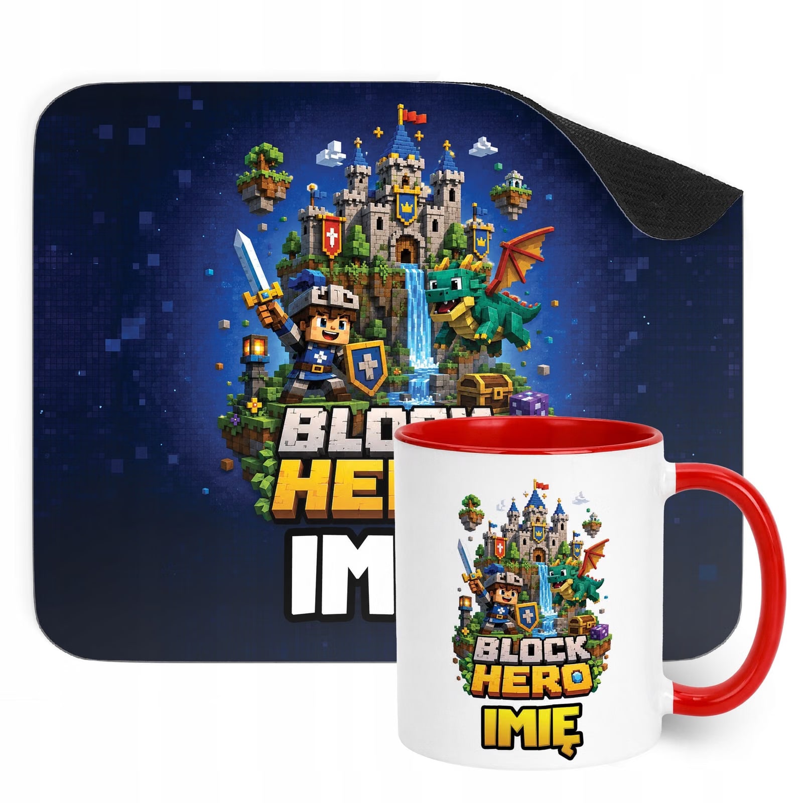 Zestaw personalizowany Kubek Czerwony Podkładka pod mysz gra Block Hero
