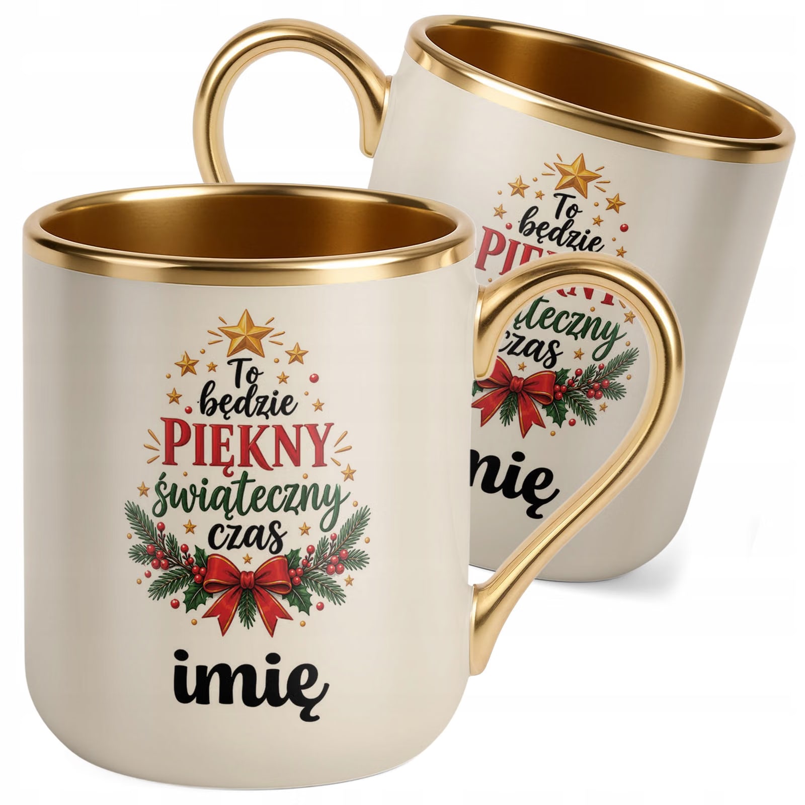Kubek Personalizowany Premium Złoty Ecru Boże Narodzenie Święta Prezent