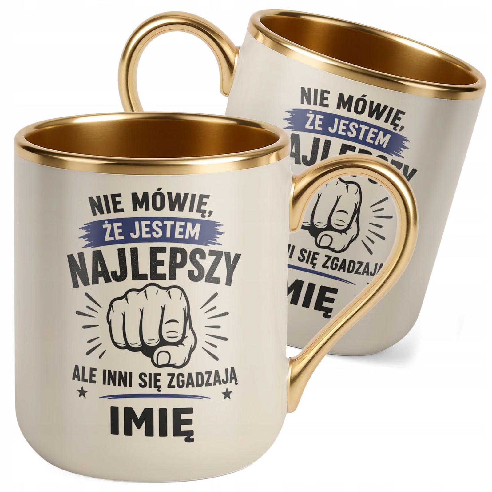 Kubek personalizowany z nadrukiem Premium Złoty Ecru Dzień Chłopaka