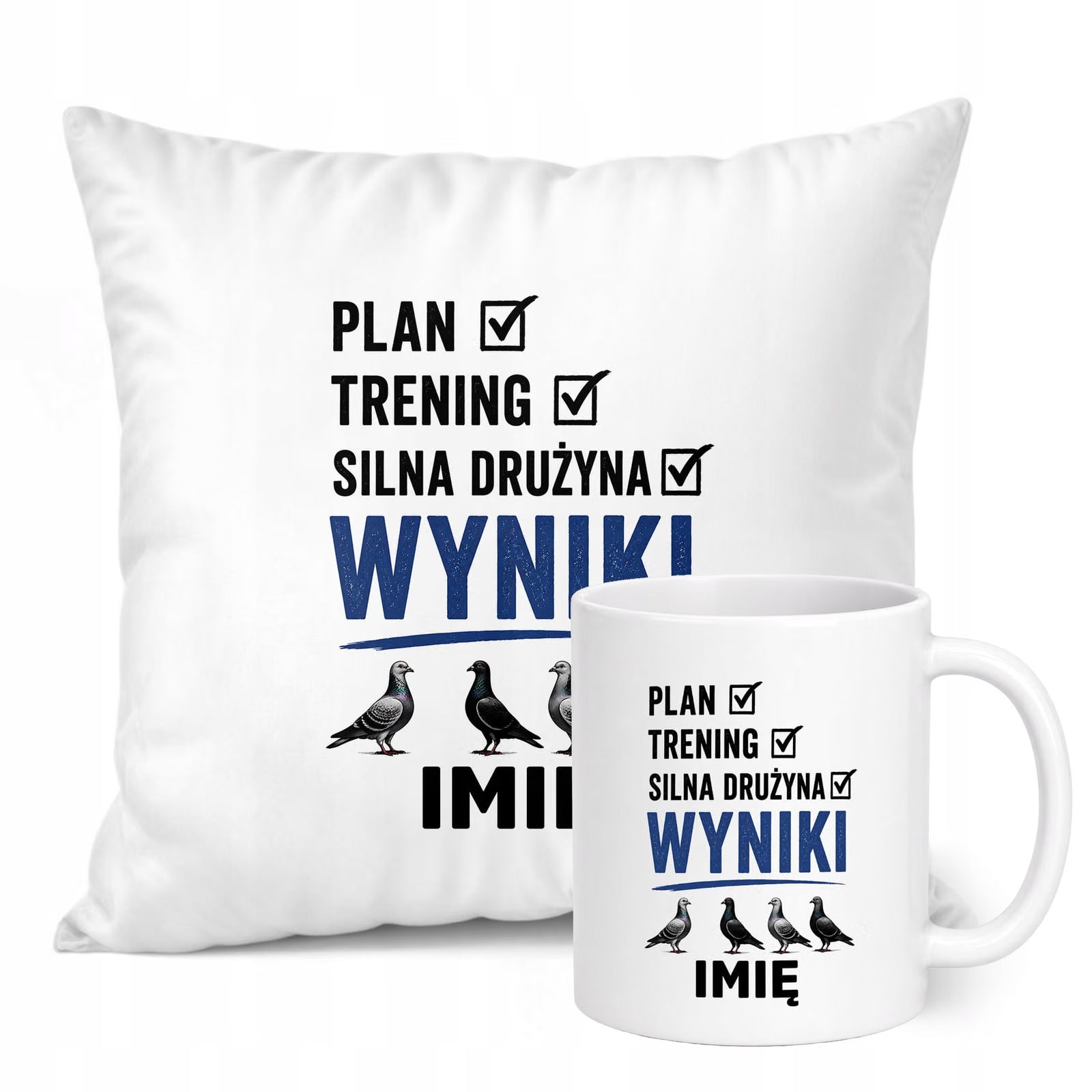Zestaw Personalizowany Kubek Biały Poduszka Z Nadrukiem Dla Gołębiarza