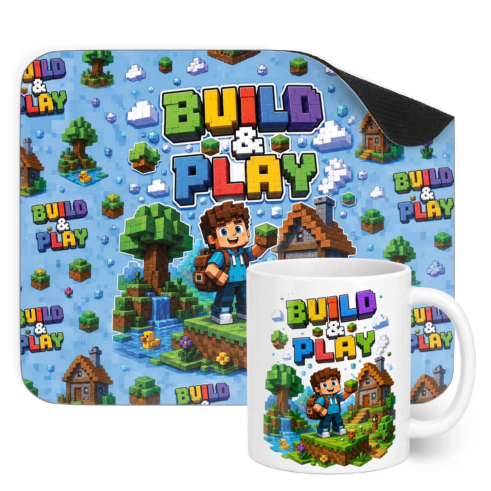 Zestaw Kubek Podkładka pod mysz dla graczy z nadrukiem gra Build&Play