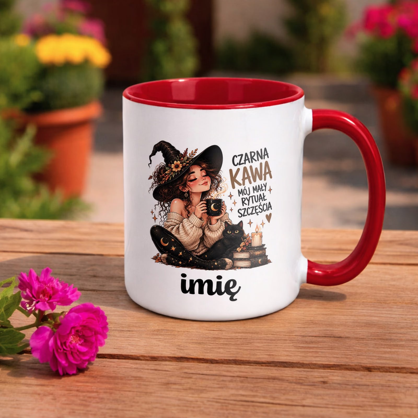 Kubek Czerwony Personalizowany z Nadrukiem Dla Kobiet Czarownica Wiedźma