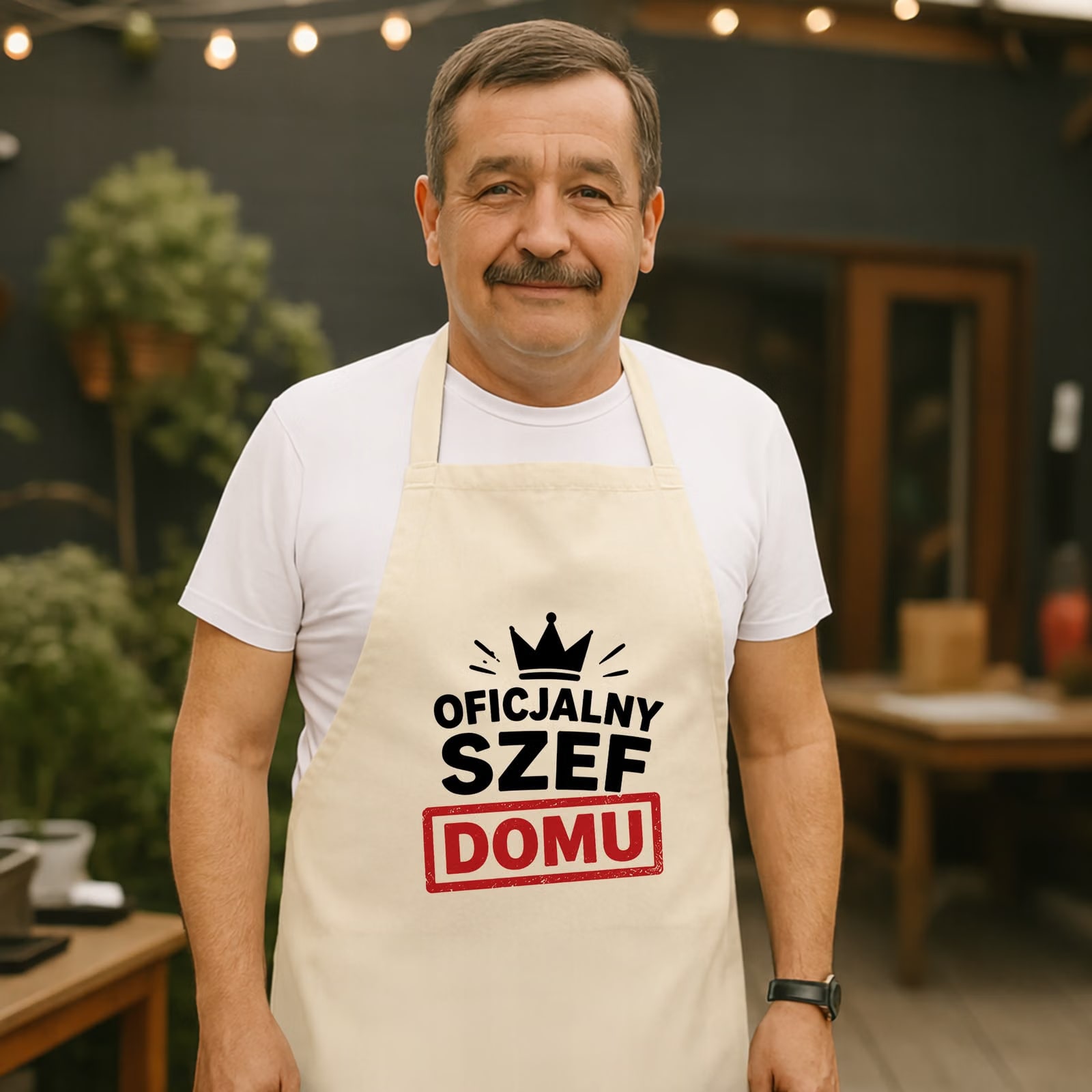 Fartuch ecru dla taty prezent na Dzień Ojca miły upominek dla taty