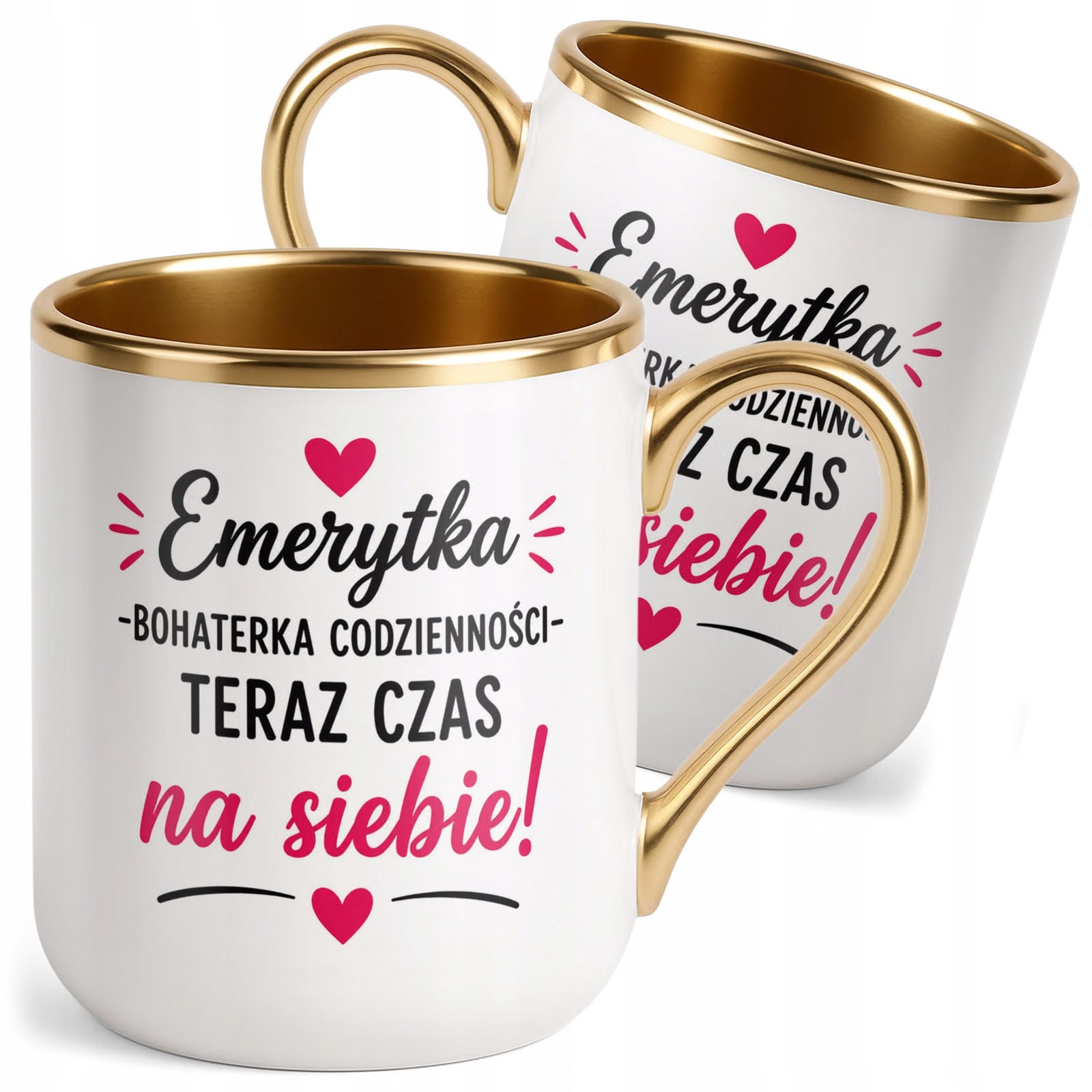 Kubek z nadrukiem Premium Złoty Emerytura Dla Emerytki Upominek Prezent