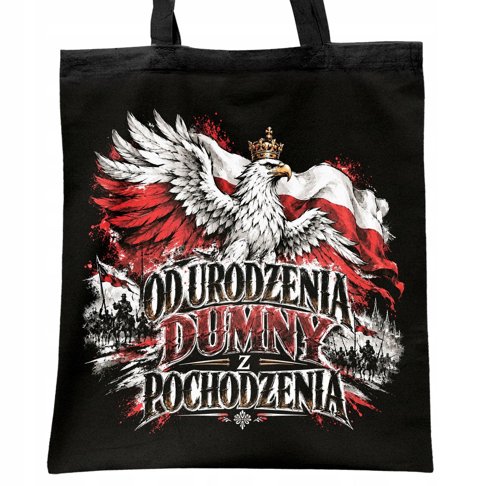 Torba shopper czarna patriotyczna święto niepodległości z nadrukiem
