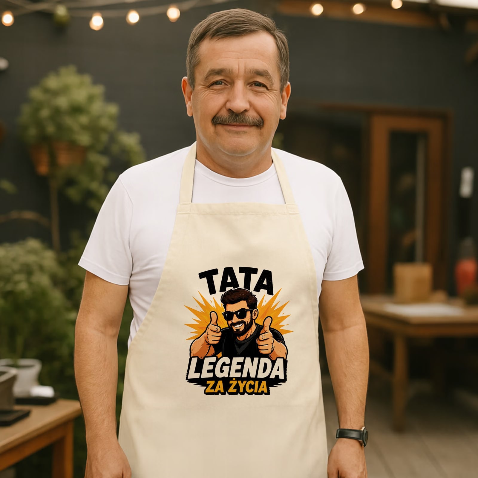 Fartuch ecru dla taty prezent na Dzień Ojca pomysł na miły upominek