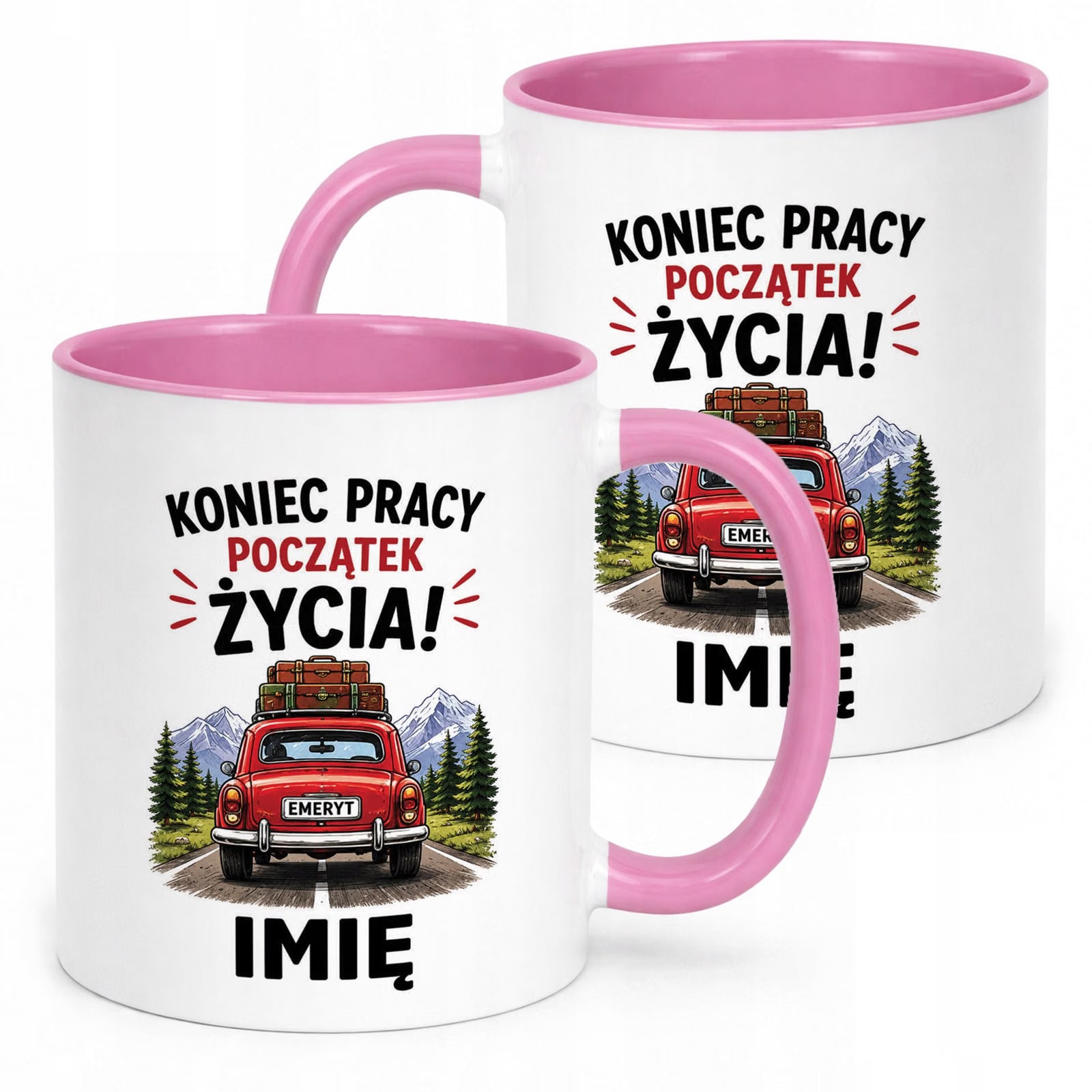 Kubek Różowy Personalizowany z Nadrukiem Emerytura Upominek Prezent