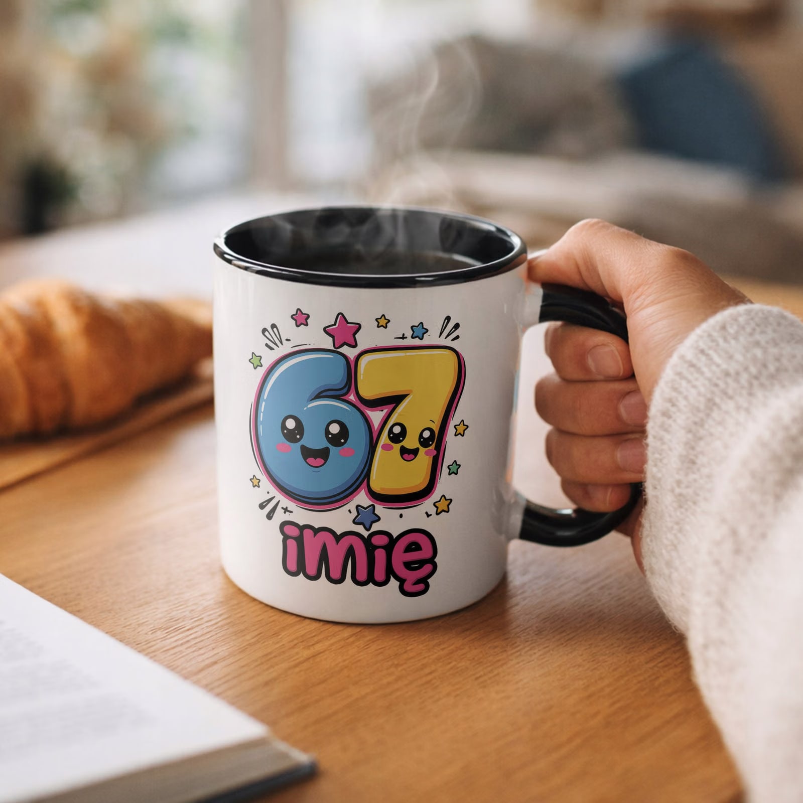 Kubek Czarny z nadrukiem personalizowany 67 Dla Dzieci Prezent