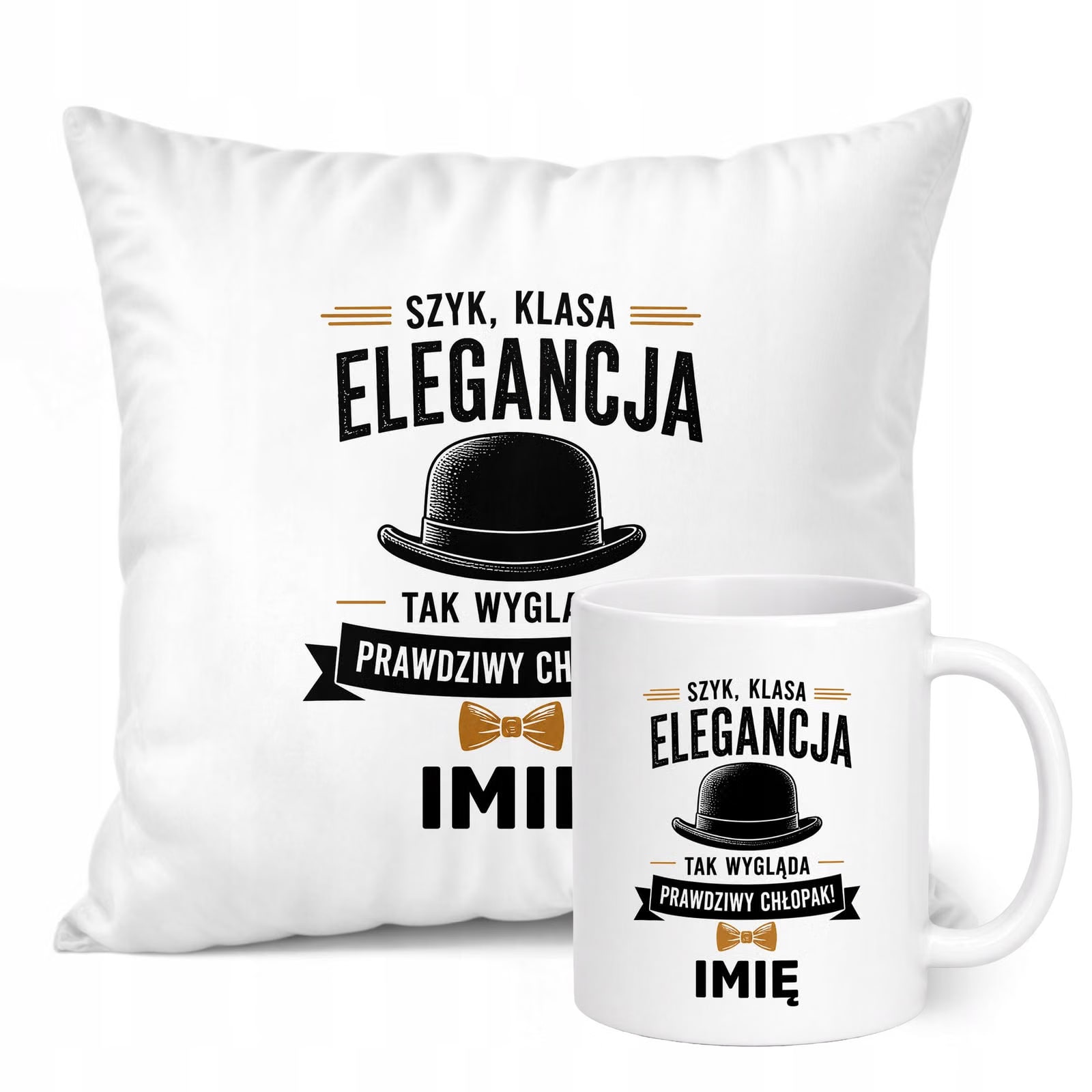 Zestaw Personalizowany Kubek Biały Poduszka Dzień Chłopaka Z Nadrukiem