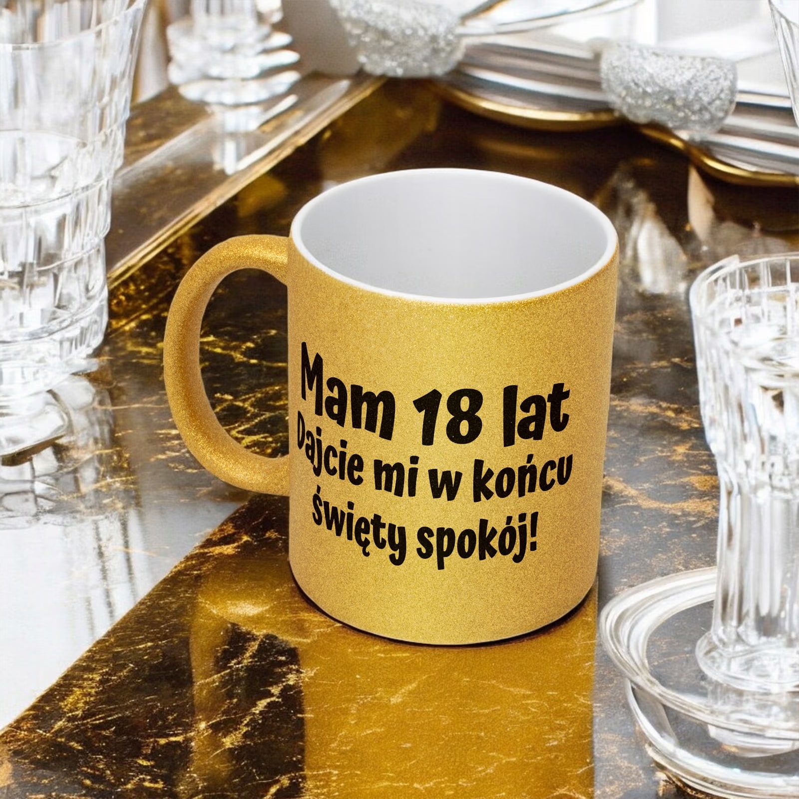 Złoty kubek brokatowy Mam 18 Lat Na Urodziny Prezent Upominek