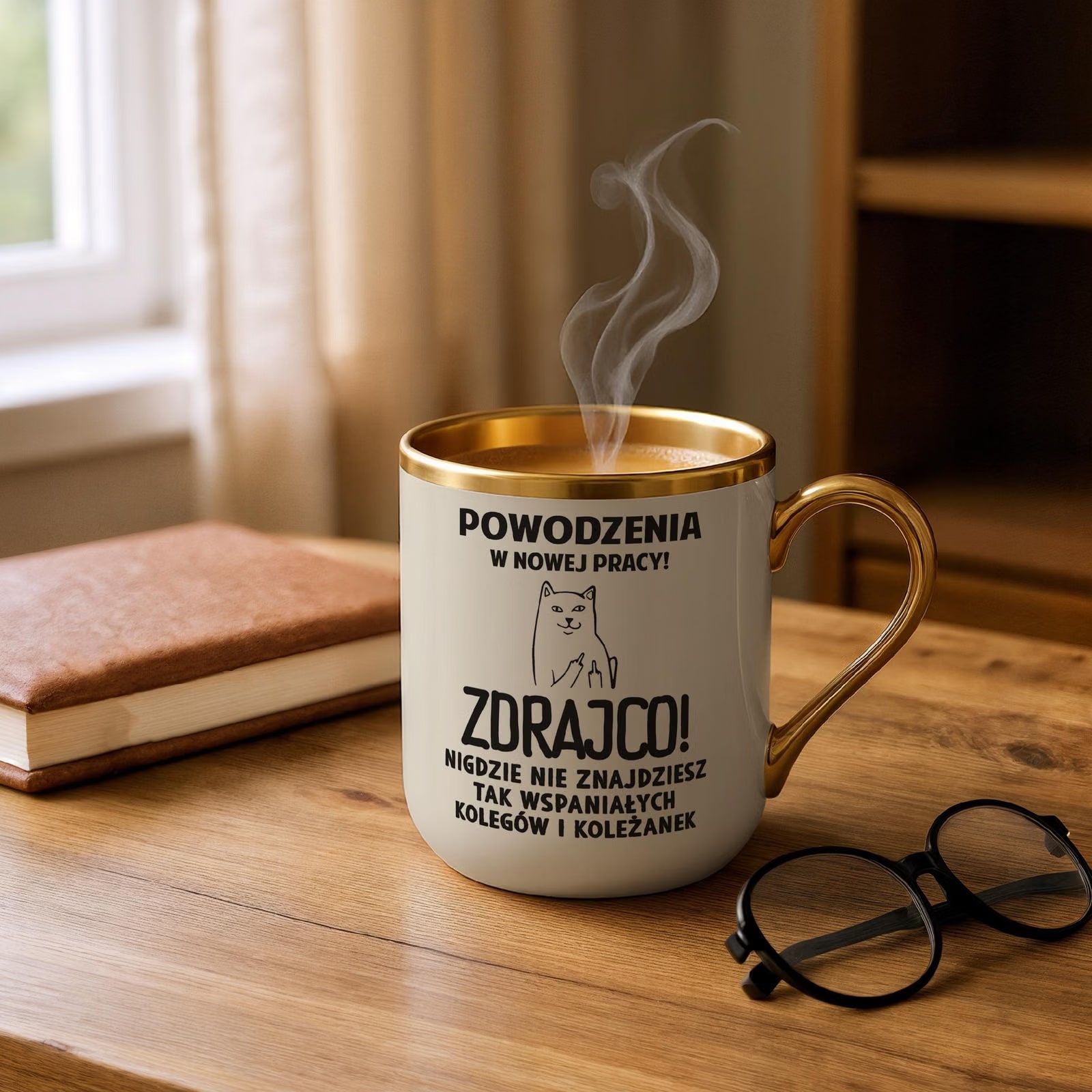 Kubek Premium Złoty Ecru Na Pożegnanie Odejście z Pracy Zabawny Prezent