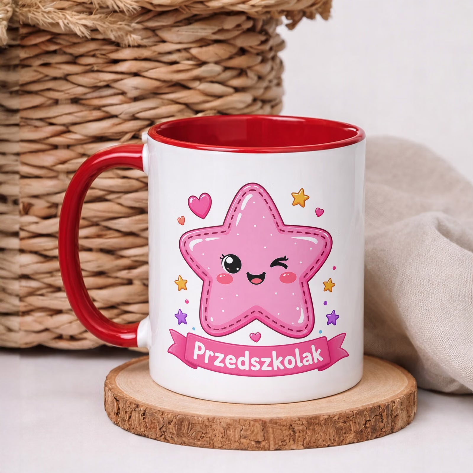 Kubek Czerwony z nadrukiem Przedszkolak Szkoła Dla Dzieci Prezent