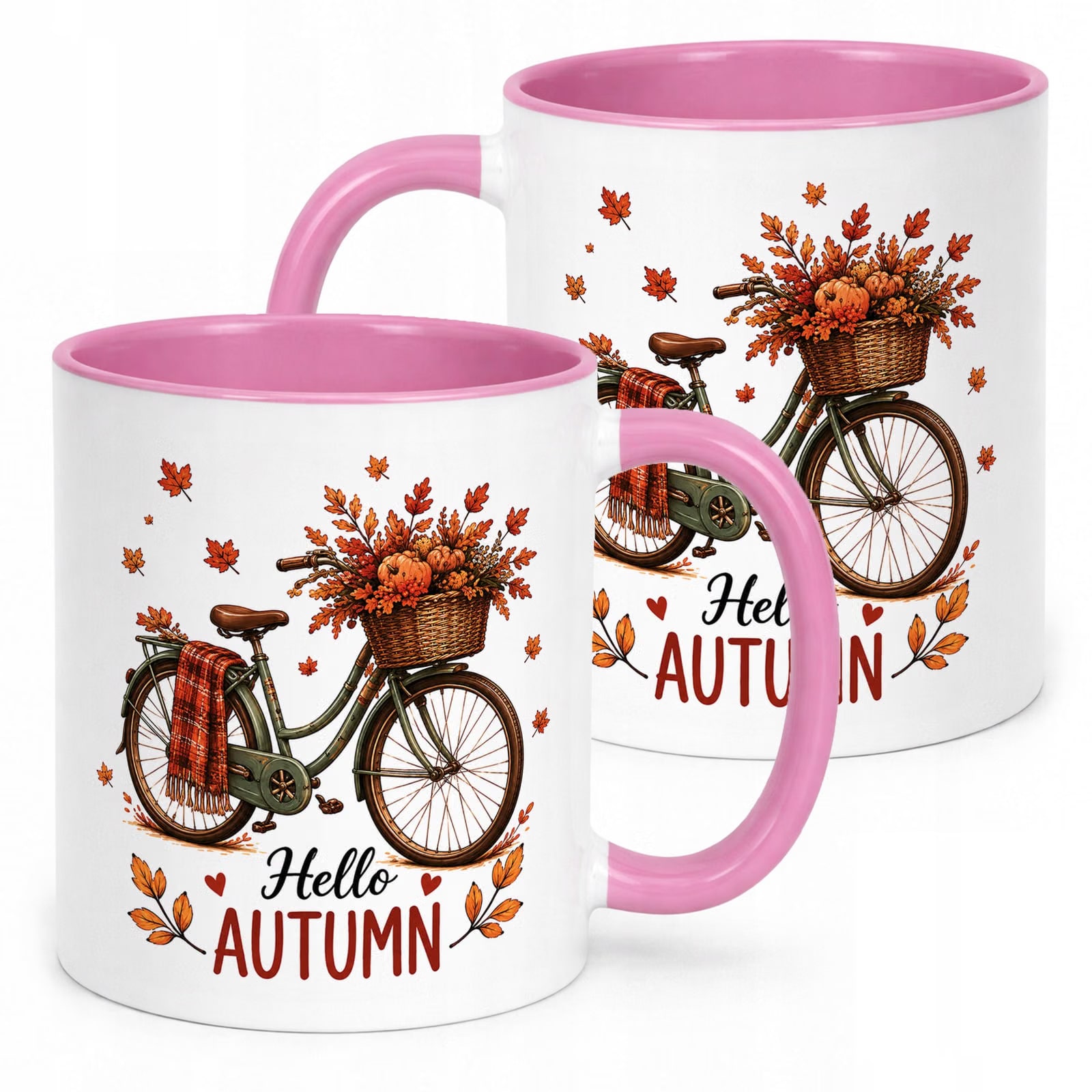 Różowy Kubek z nadrukiem Jesienny Jesień Hello autumn Prezent