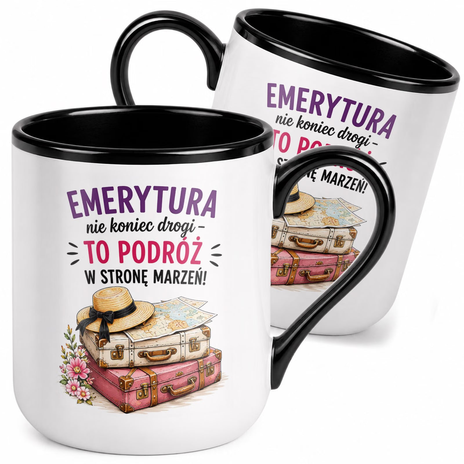 Kubek z nadrukiem Premium Czarny Emerytura Dla Emerytki Upominek Prezent