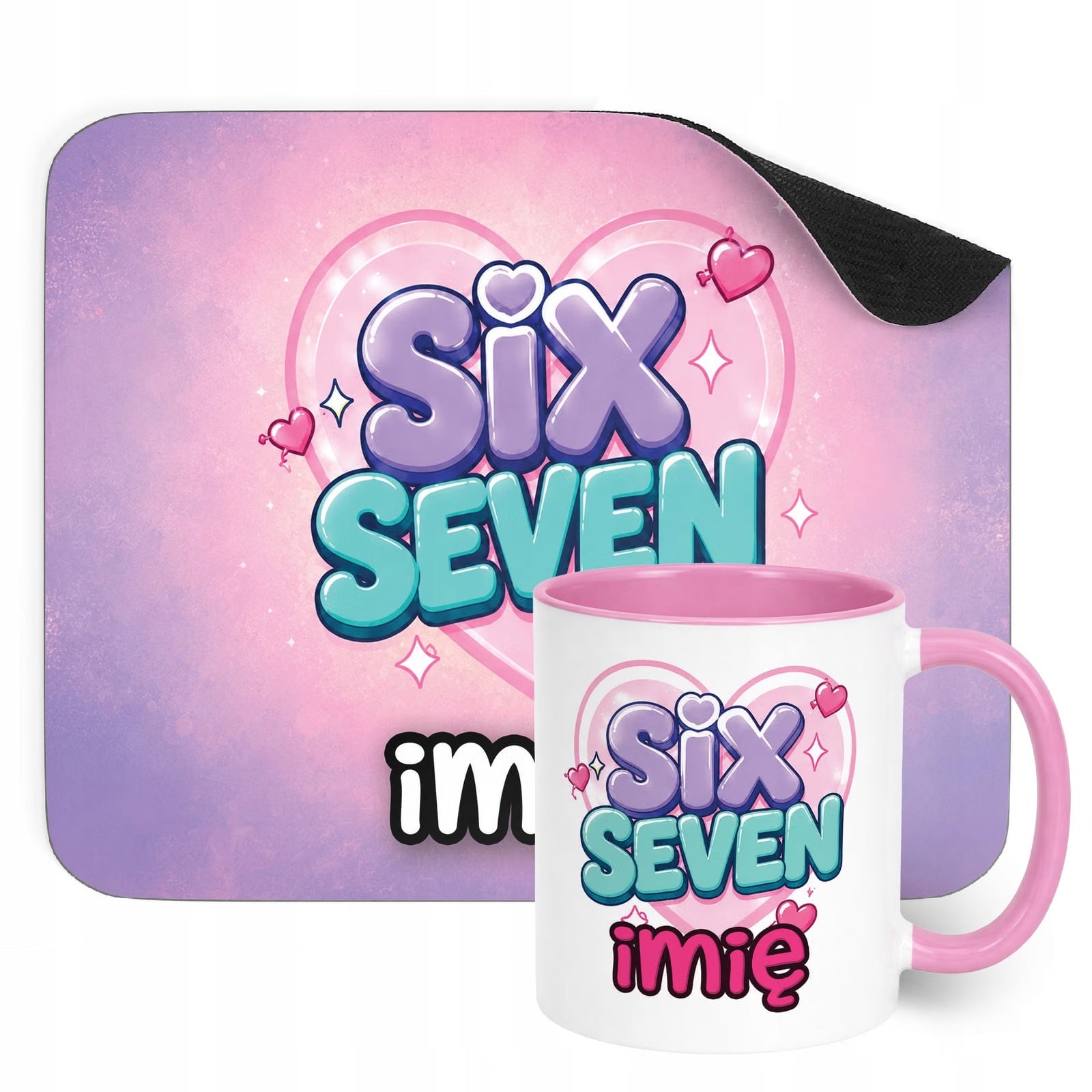Zestaw personalizowany Kubek Różowy Podkładka pod mysz 67 Six Seven