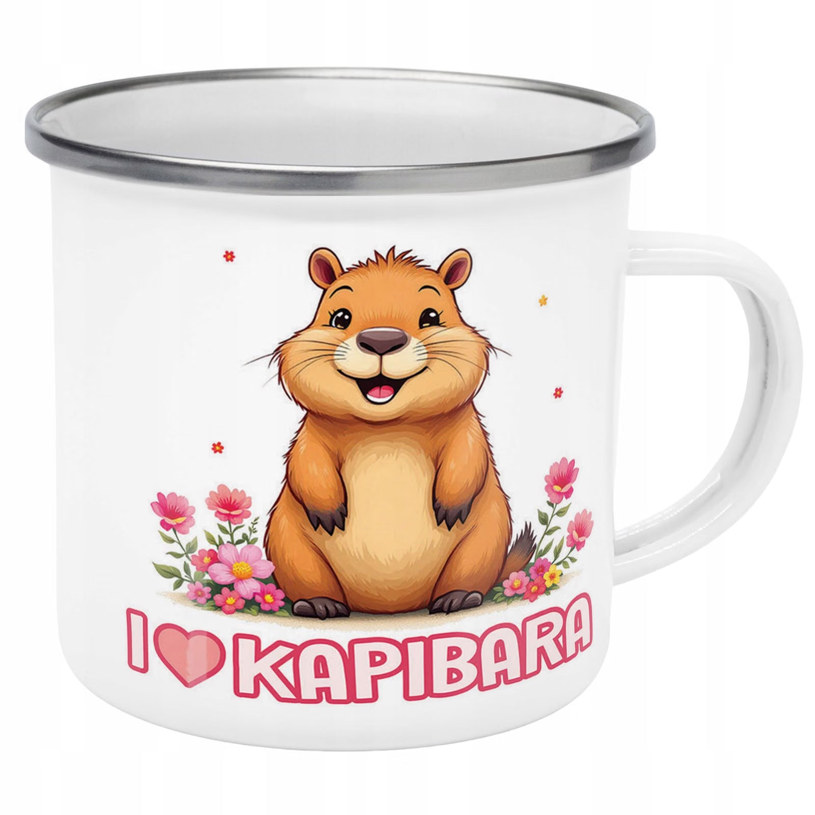 Kubek Emaliowany Kapibara Capybara Zwierzak z Nadrukiem Biały Metalowy
