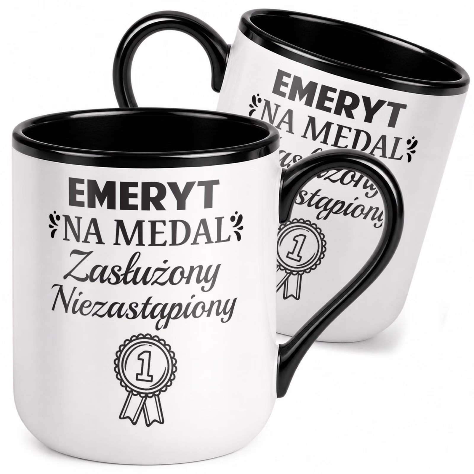 Kubek z nadrukiem Premium Czarny Emerytura Dla Emeryta Upominek Prezent