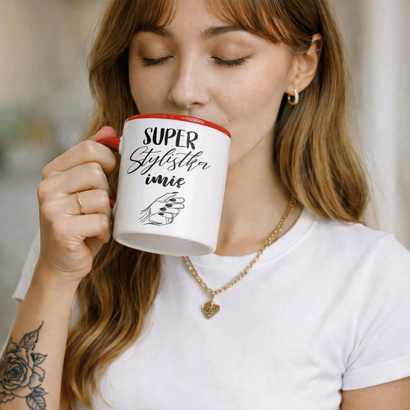 Kubek Czerwony Personalizowany Super Stylistka Paznokci Prezent