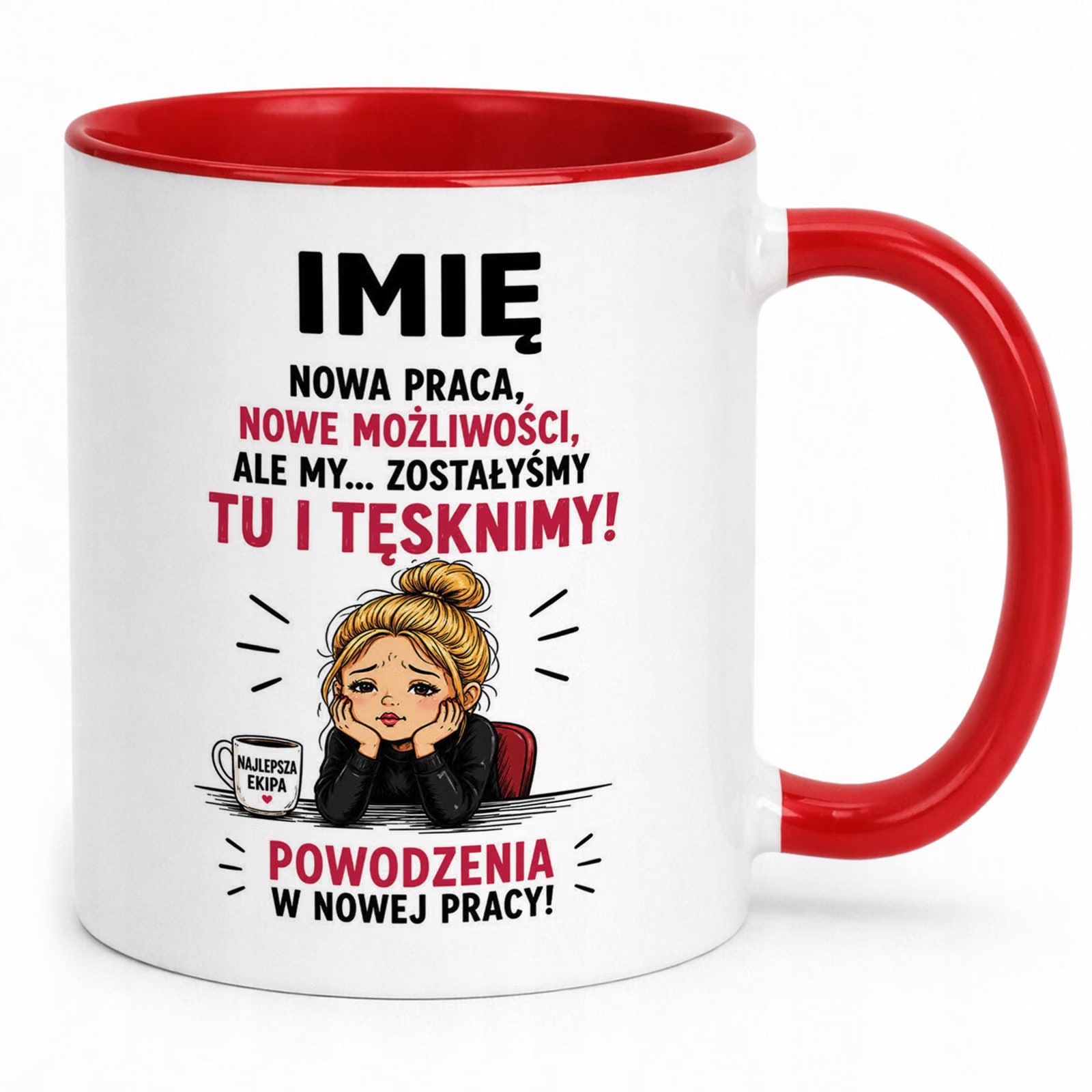 Kubek Czerwony Personalizowany z Nadrukiem Pożegnanie Odejście z Pracy