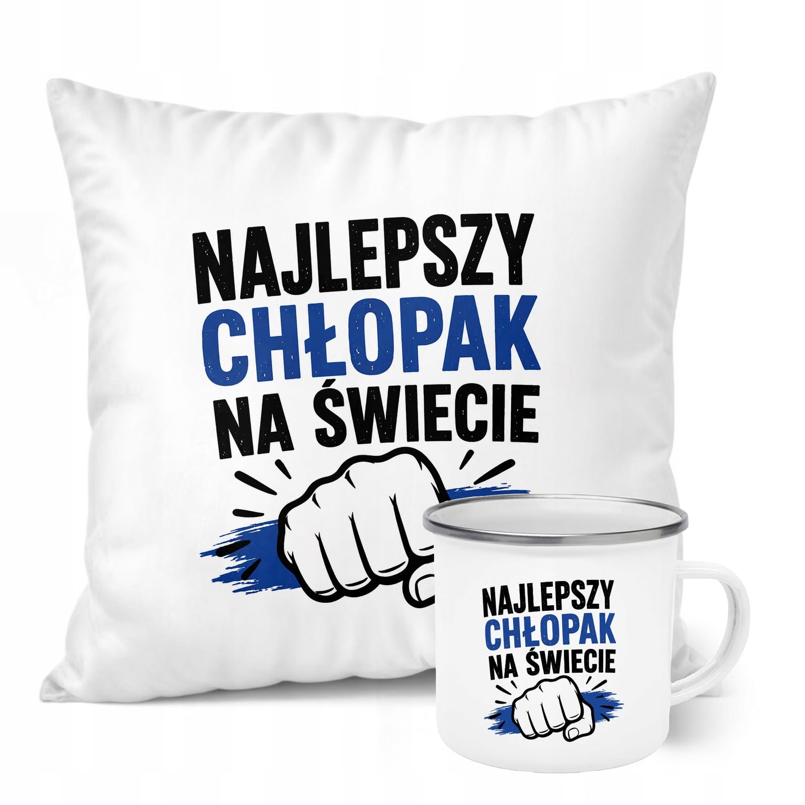 Zestaw Kubek Emaliowany Poduszka Dzień Chłopaka Z Nadrukiem