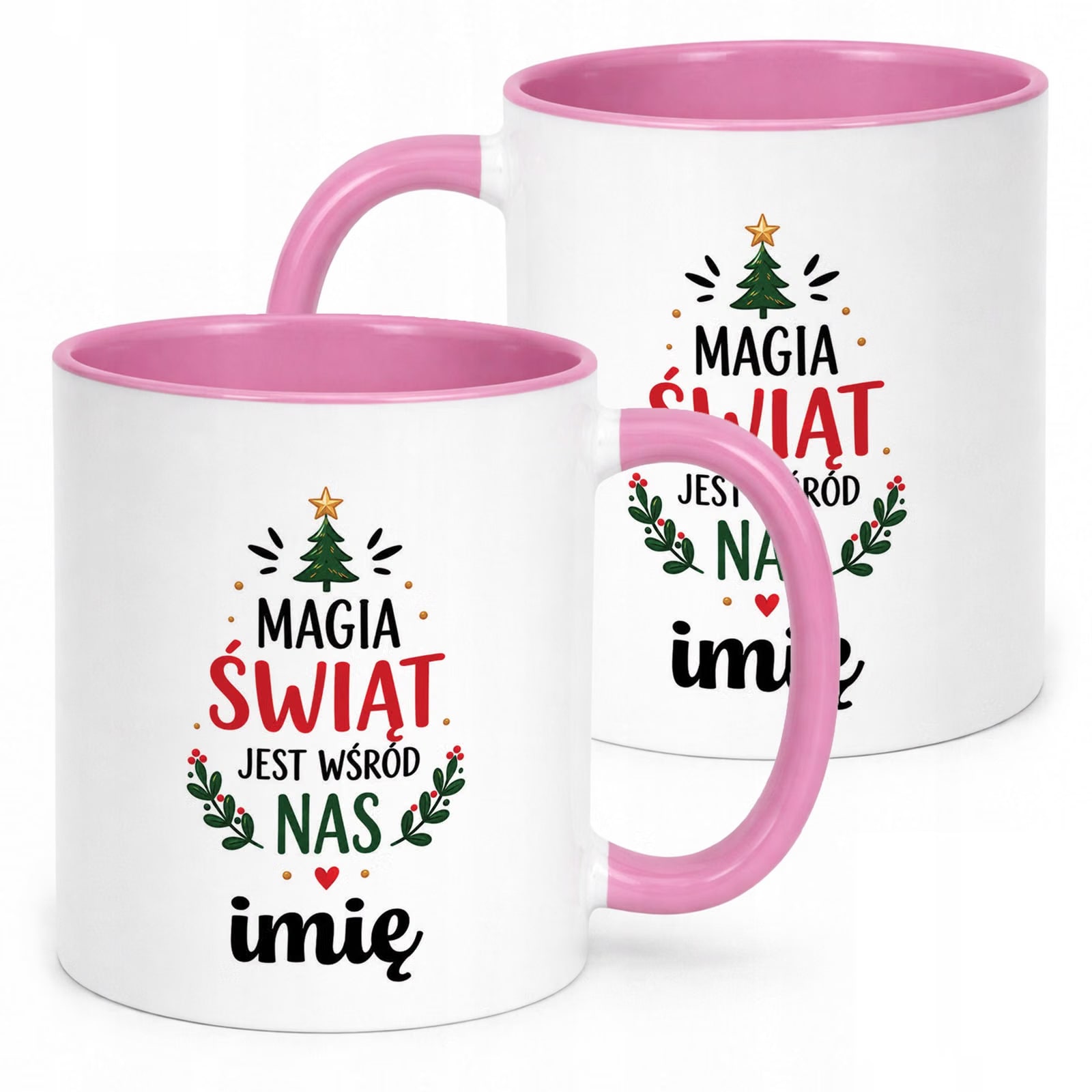 Kubek Różowy Personalizowany z Nadrukiem Boże Narodzenie Święta Prezent