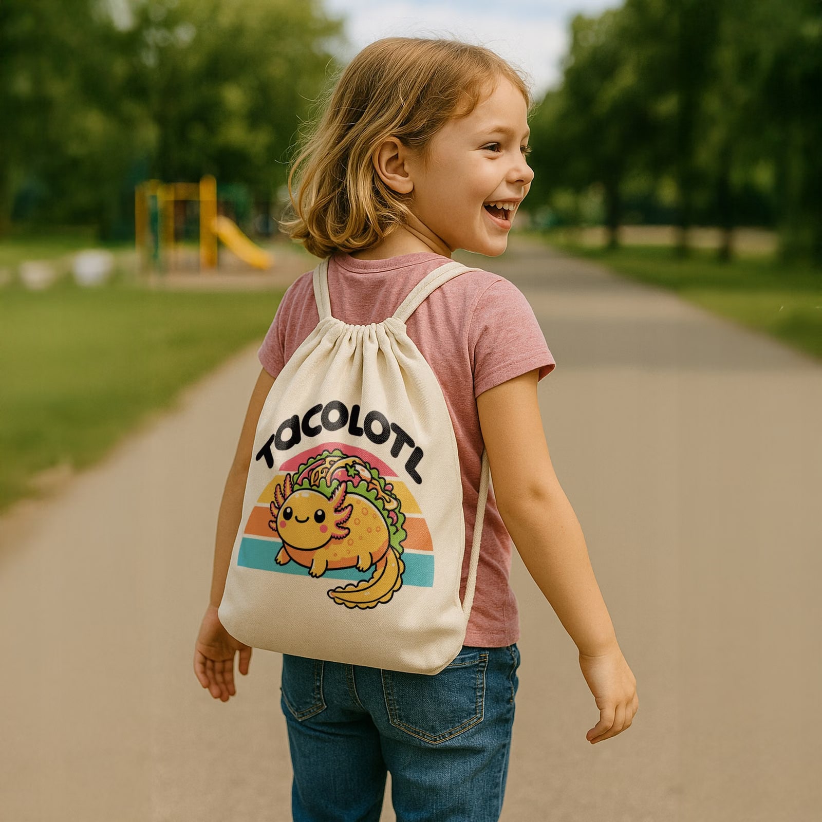 Worek bawełna ecru dla dziecka Aksolotl Axolotl Uśmiechnięty Różowy Trend
