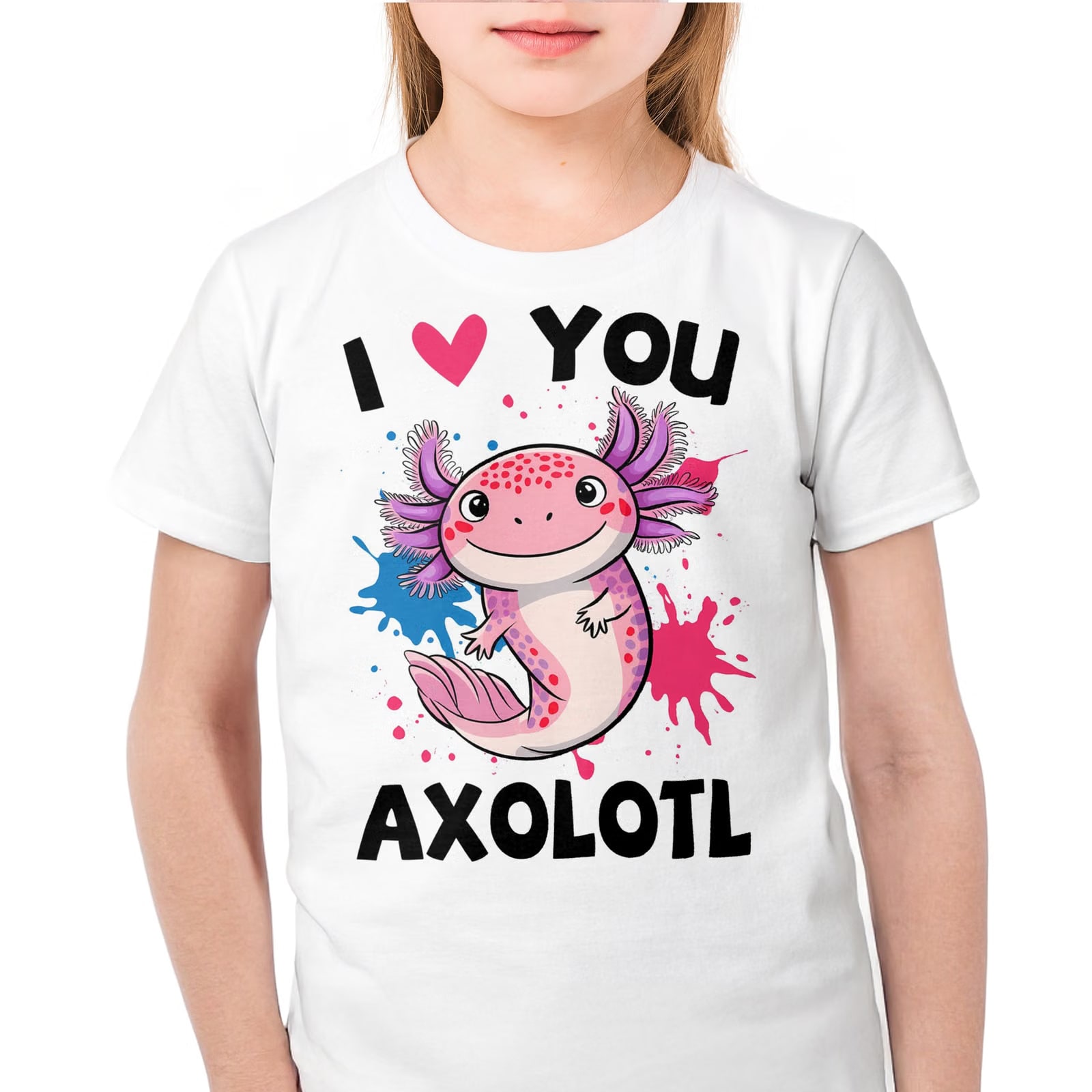 T-shirt dziecięcy biały Aksolotl Axolotl Słodki Różowy Viral