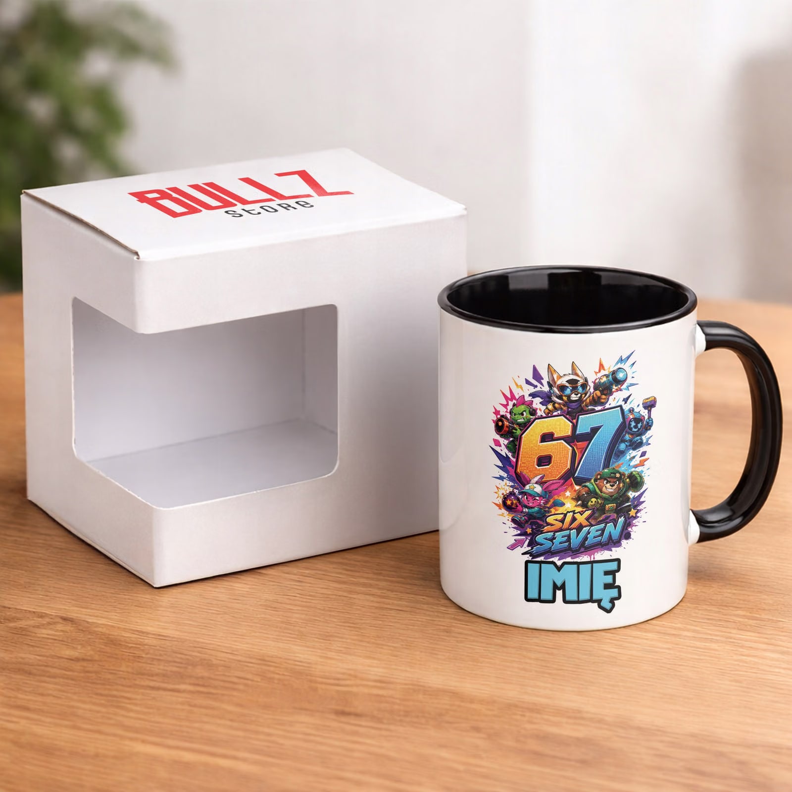 Kubek Czarny z nadrukiem personalizowany SIX SEVEN Dla Dzieci Prezent