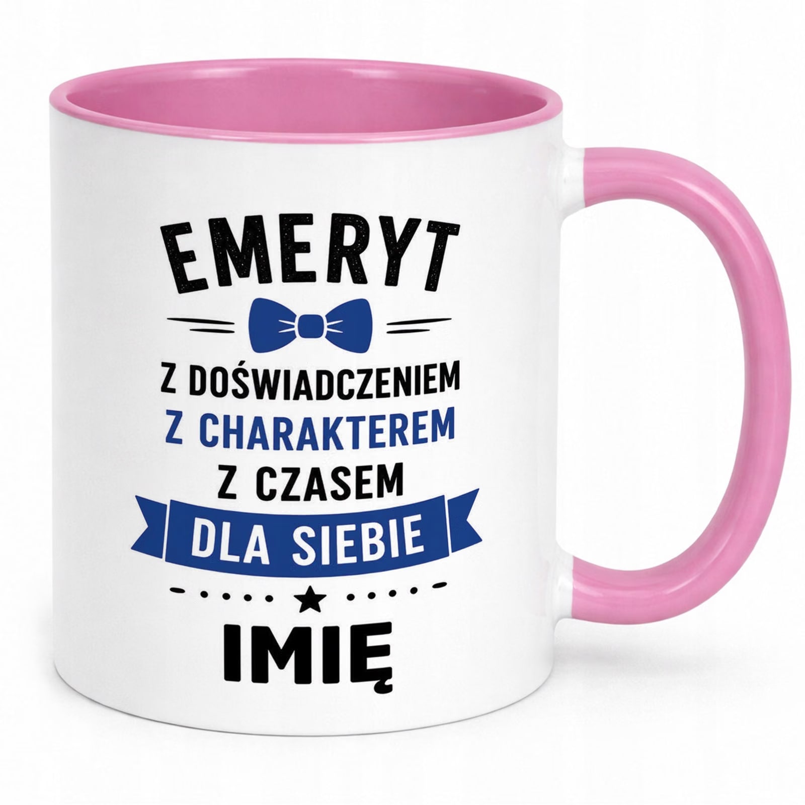 Kubek Różowy Personalizowany z Nadrukiem Emerytura Dla Emeryta Prezent