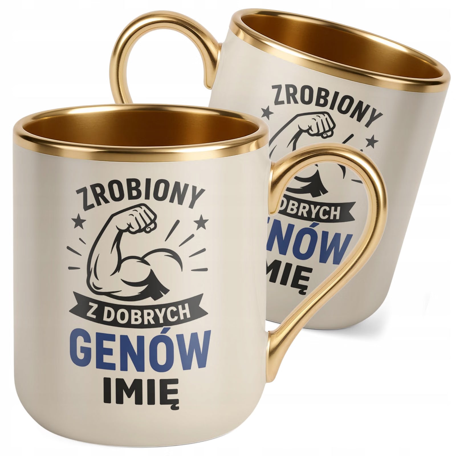 Kubek personalizowany z nadrukiem Premium Złoty Ecru Dzień Chłopaka