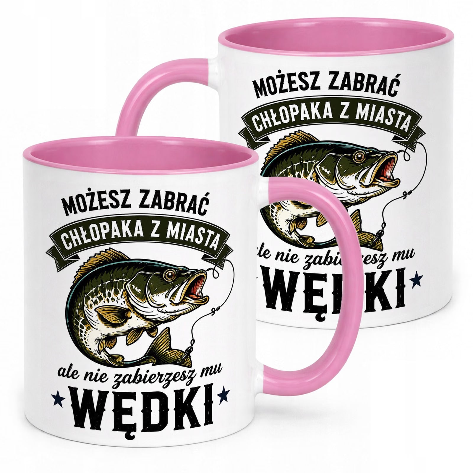 Różowy Kubek z nadrukiem Dla Wędkarza Rybaka Upominek Prezent