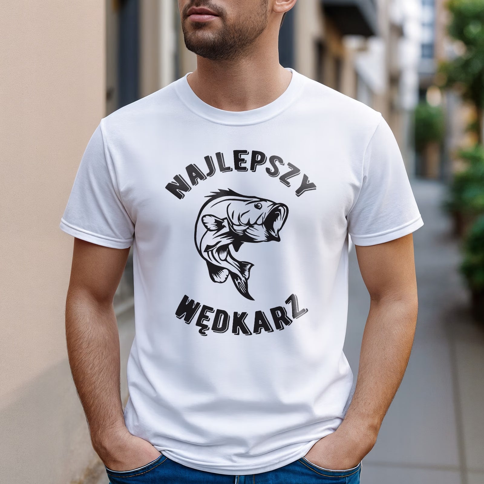 Koszulka biała męska Dla Wędkarza Wędkowanie Ryby Prezent r. 3XL
