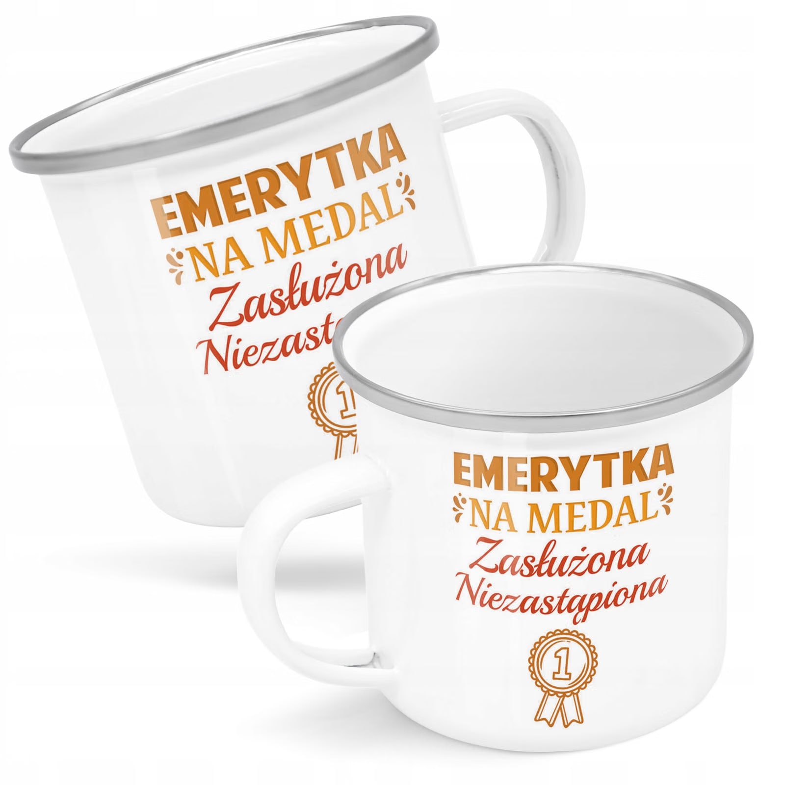 Kubek Emaliowany z okazji Emerytury Dla Emerytki z Nadrukiem Biały Metalowy
