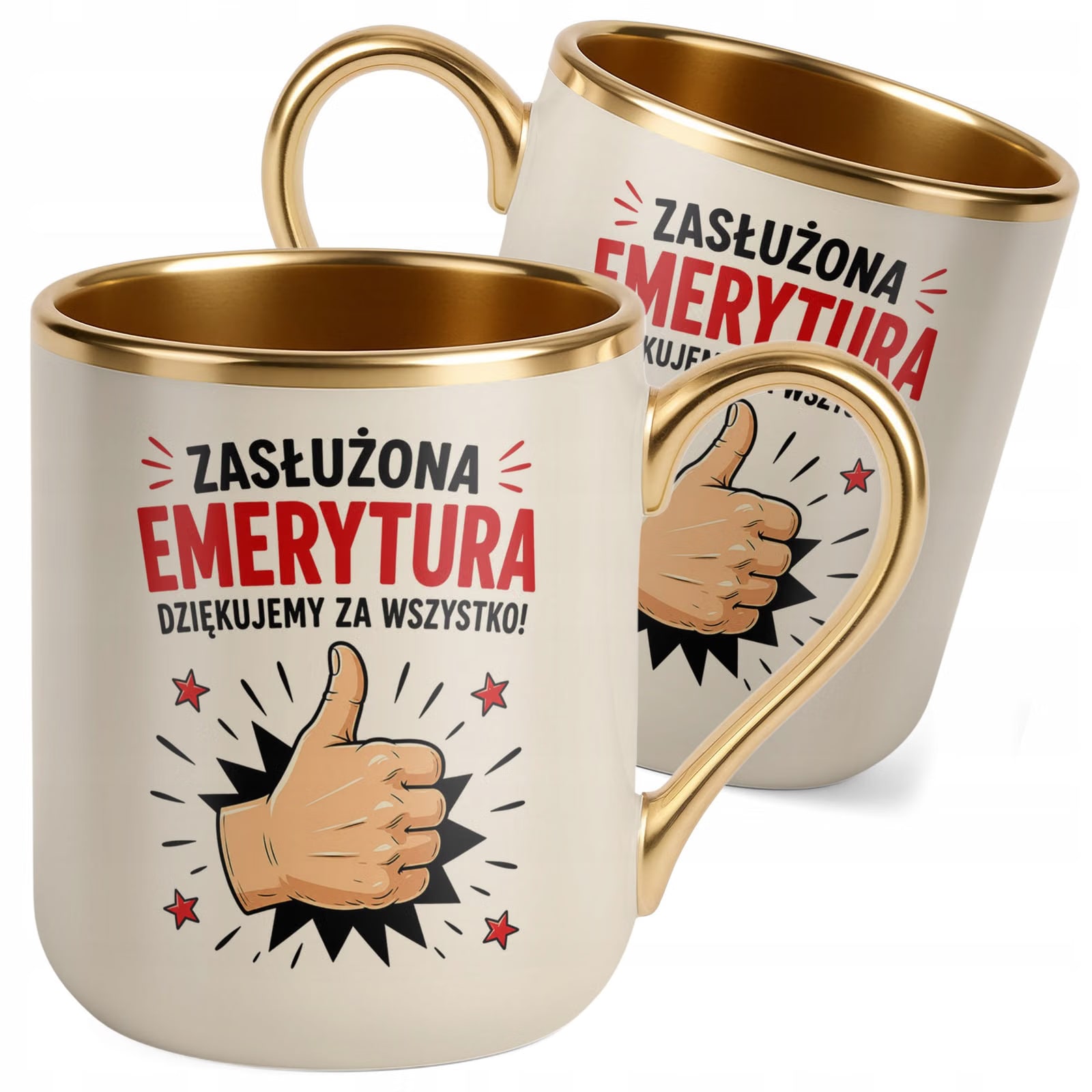 Kubek z nadrukiem Premium Złoty Ecru Emerytura Dla Emeryta Emerytki Prezent