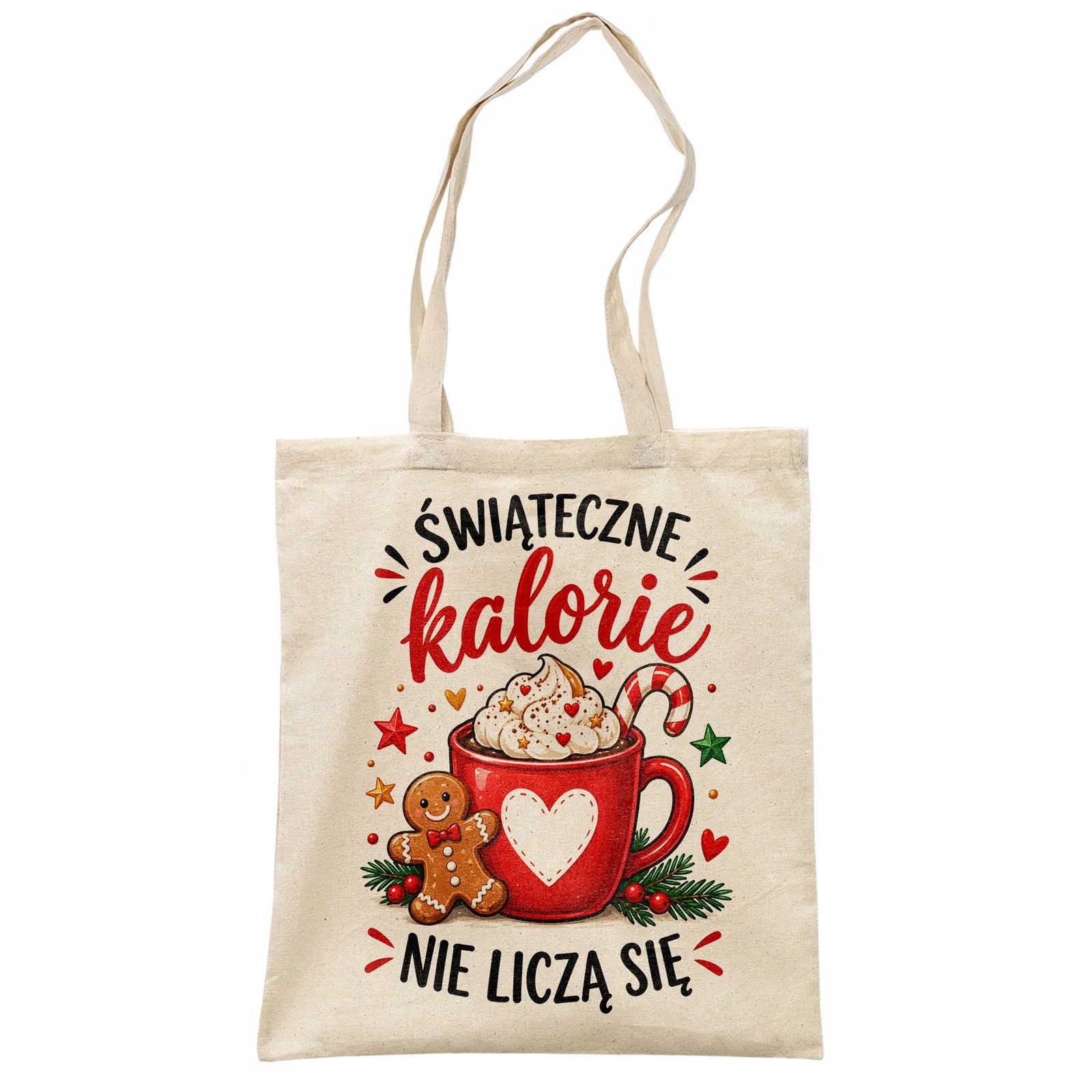 Torba shopper bawełniana świąteczna na zakupy z nadrukiem prezent