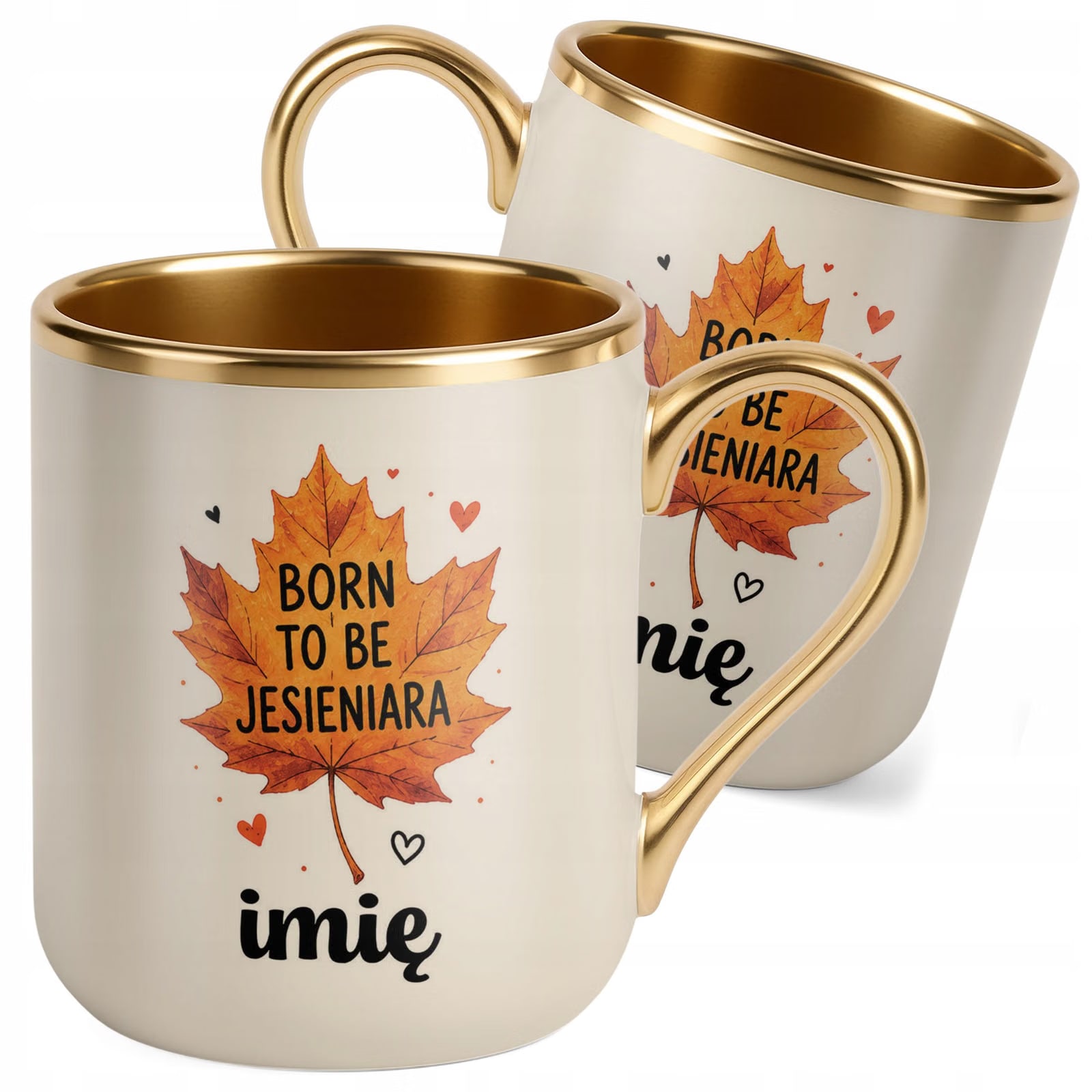Kubek Personalizowany z nadrukiem Premium Złoty Ecru Jesienny Jesień
