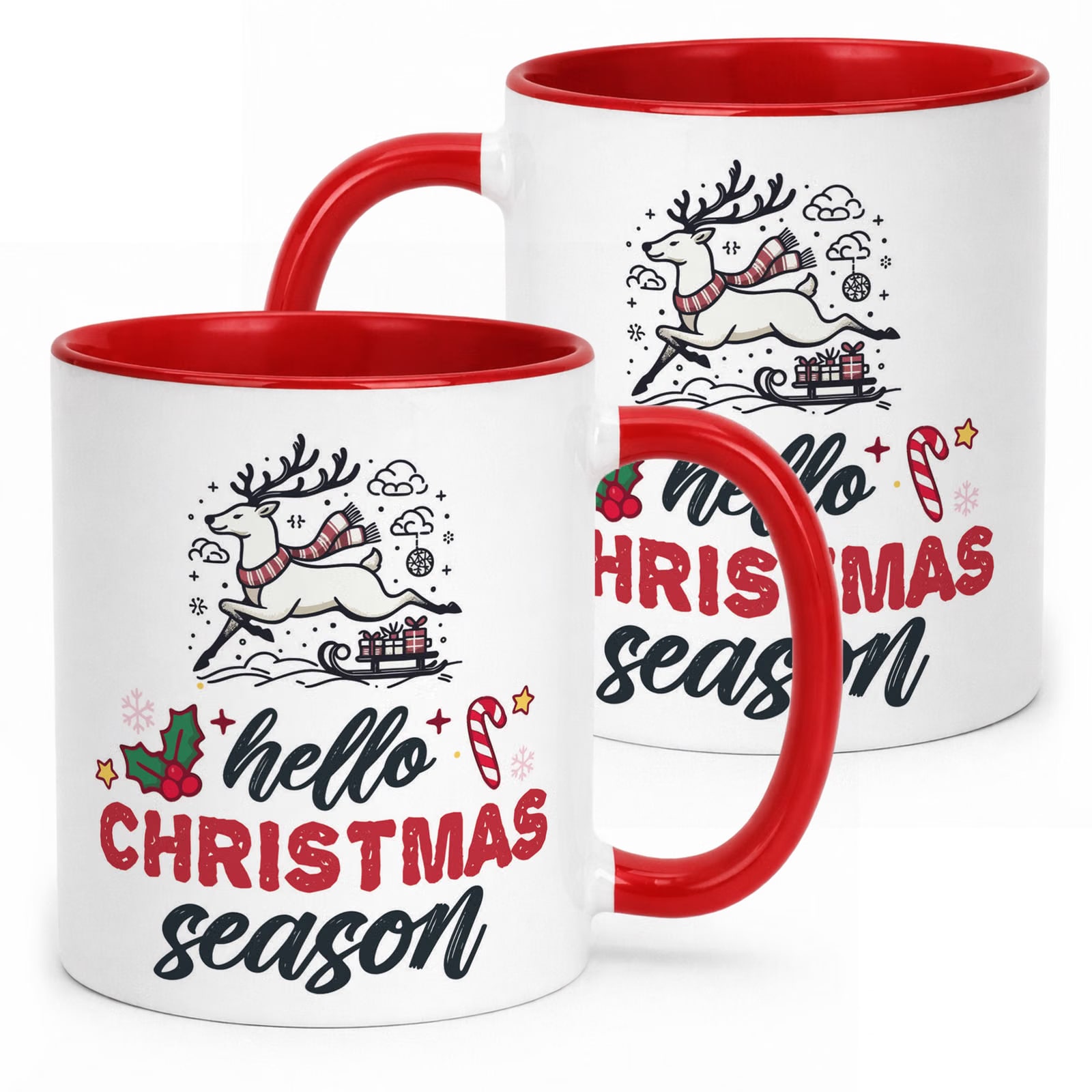 Kubek Czerwony z Nadrukiem Boże Narodzenie Hello Christmas Season Prezent