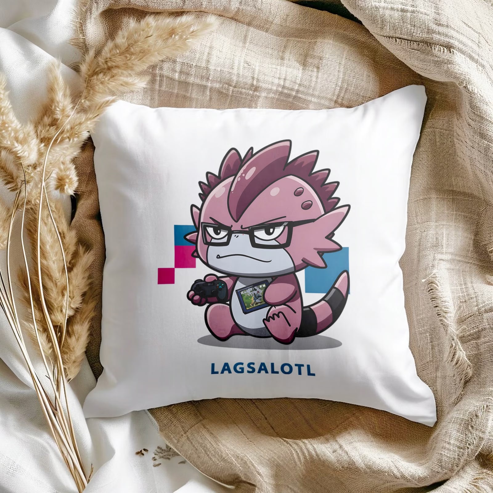 Poduszka dla dziecka różowa Aksolotl Axolotl Różowy Zwierzak Trend Viral