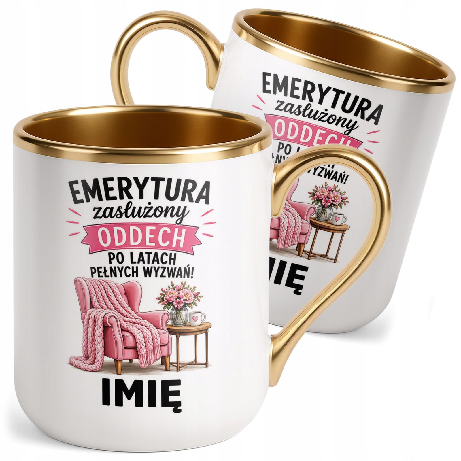 Kubek Personalizowany z nadrukiem Premium Złoty Emerytura Prezent