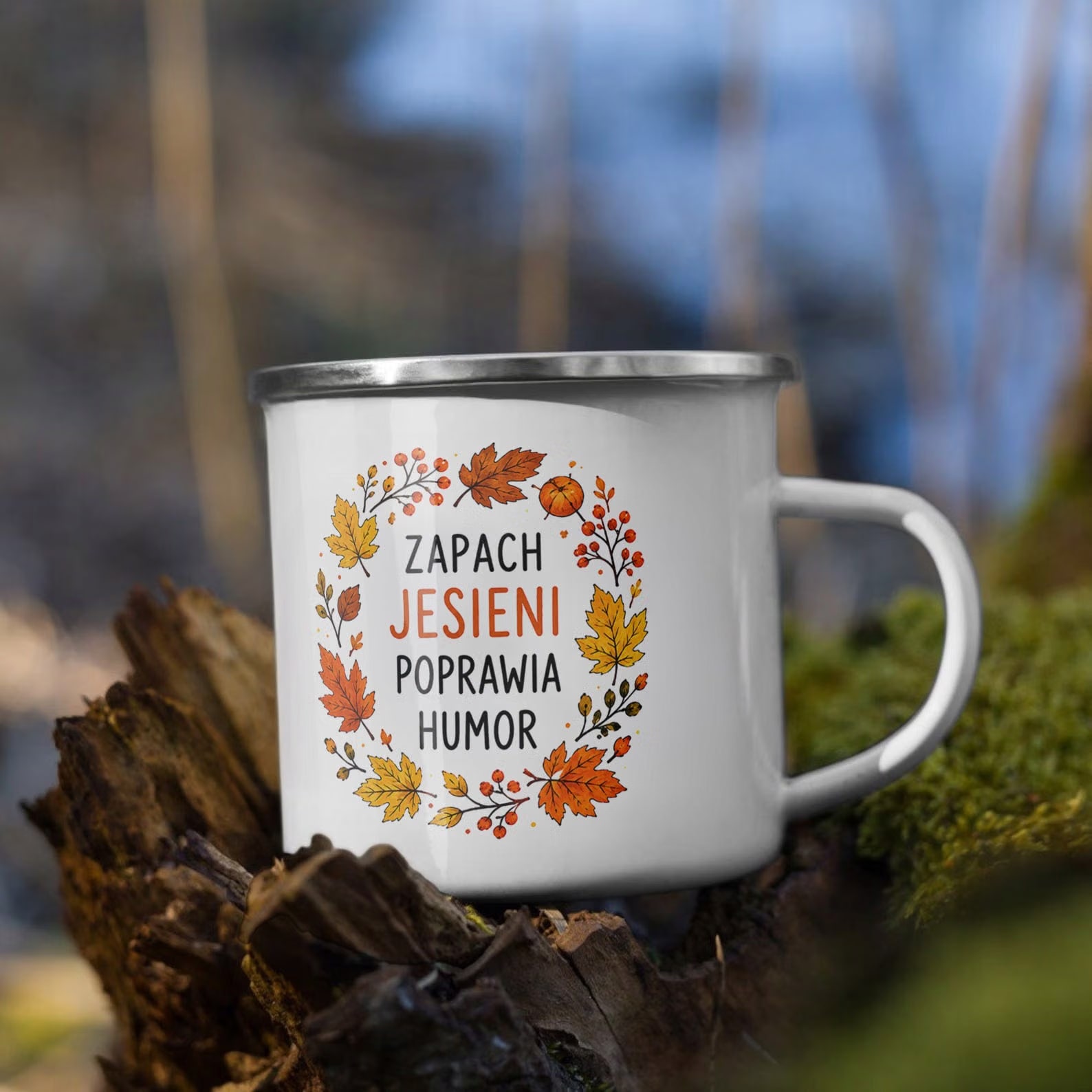 Zestaw Kubek Emaliowany Poduszka Jesień Jesienny Z Nadrukiem
