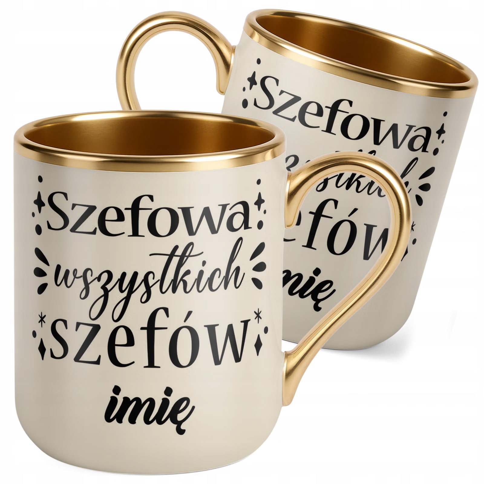 Kubek Premium Złoty Ecru Personalizowany Szefowa Wszystkich Szefów