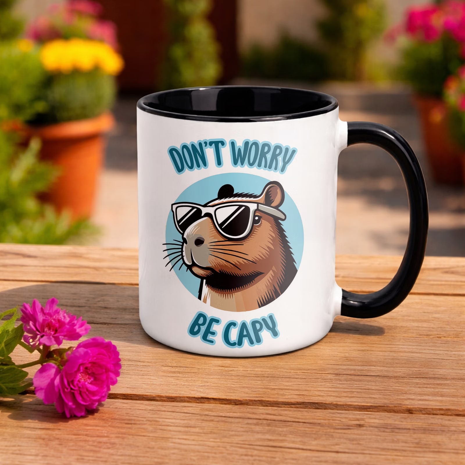 Kubek Czarny Kapibara Capybara Zwierzak Słodki Dla Dzieci Prezent