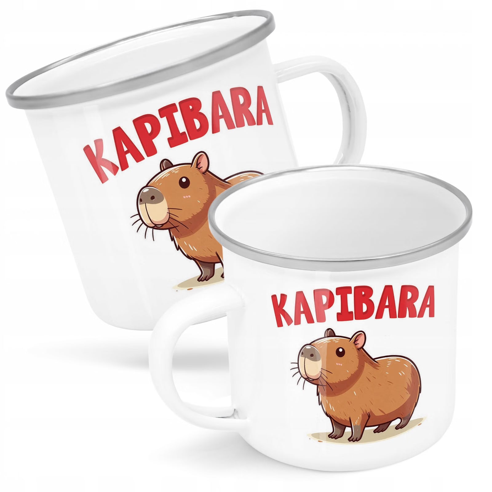 Kubek Emaliowany Kapibara Capybara Zwierzak z Nadrukiem Biały Metalowy