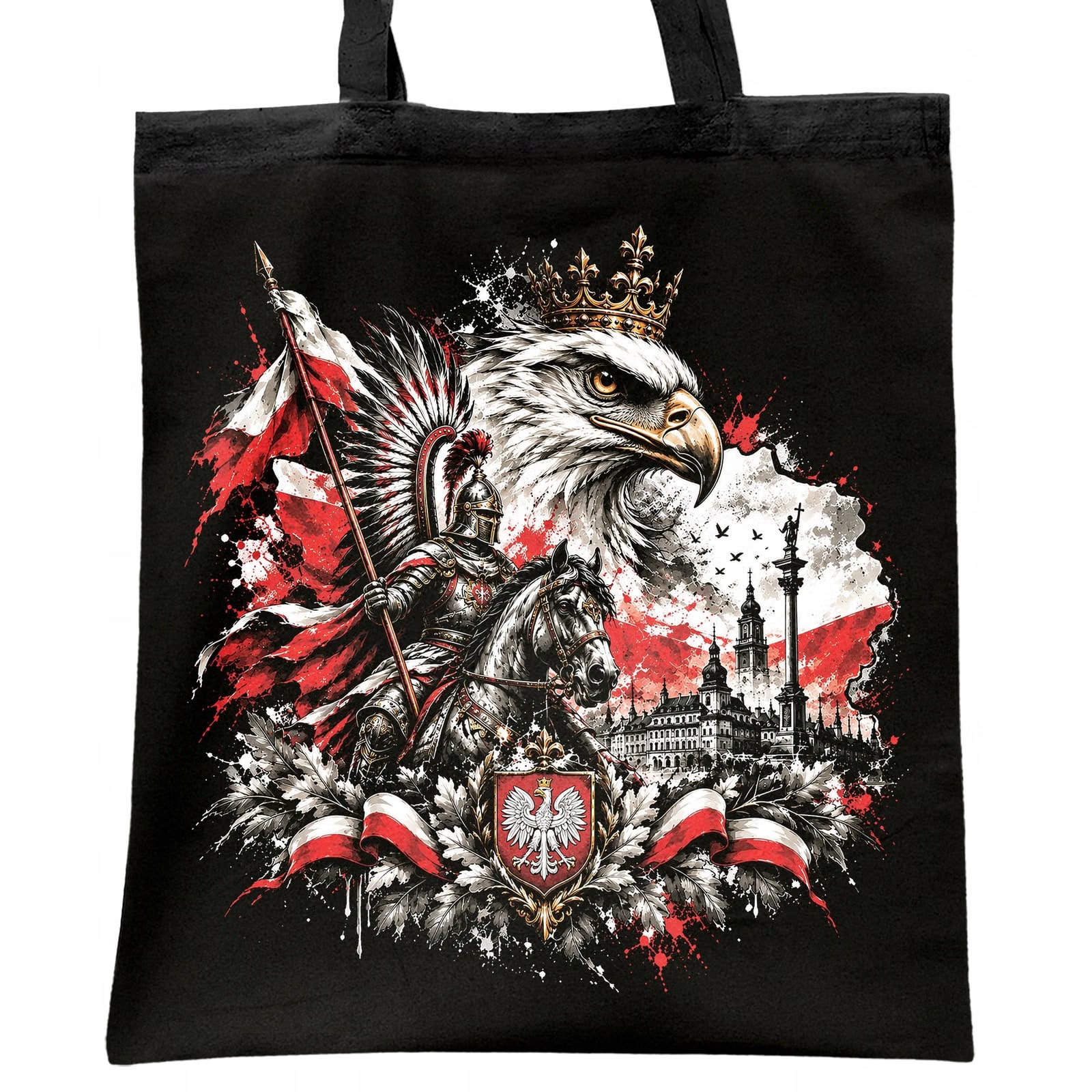 Torba shopper czarna patriotyczna święto niepodległości z nadrukiem